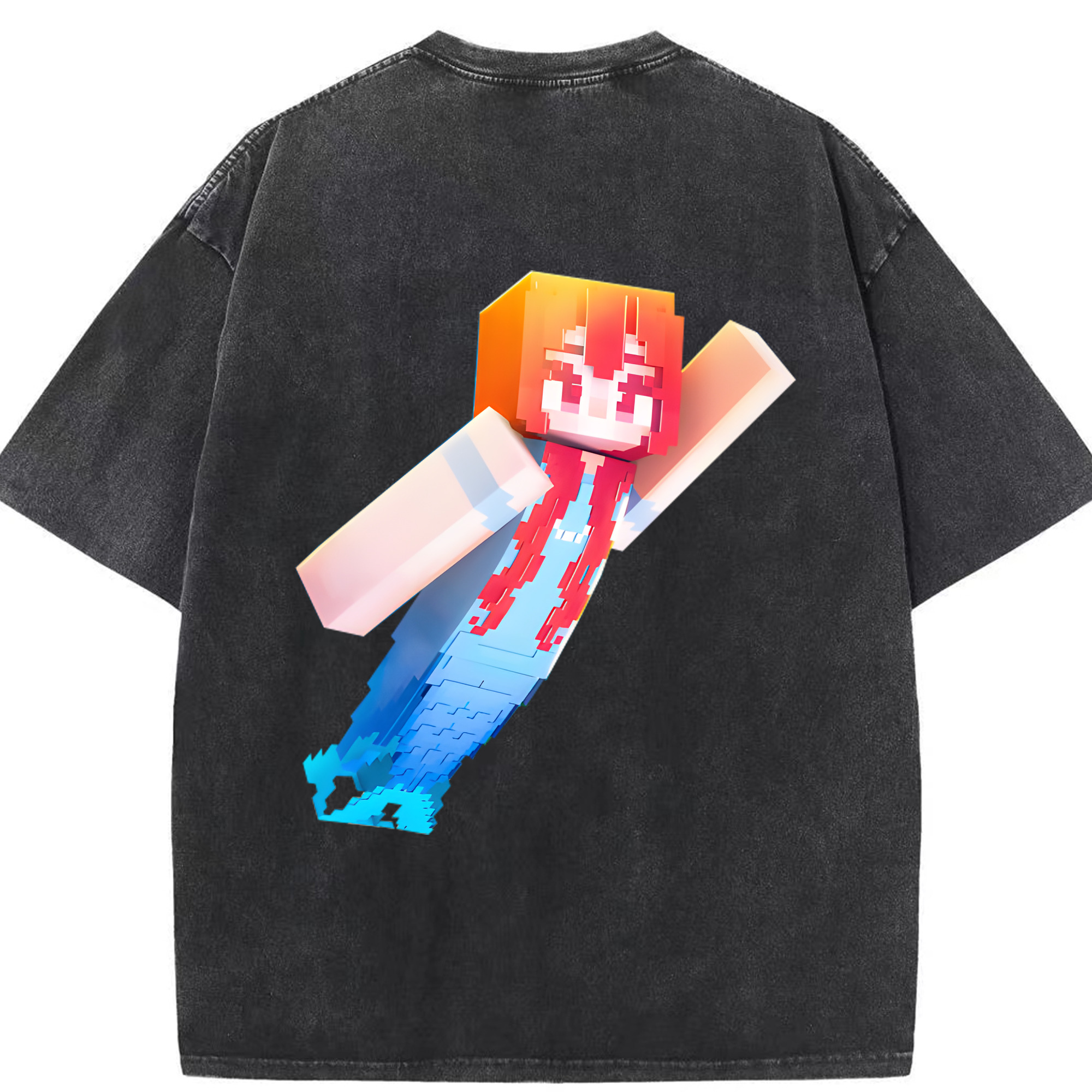 （画像用） マインクラフト ブロックの世界 Minecraft MC Block world 綿100% ヴィンテージ風 半袖Tシャツ（背面プリント）