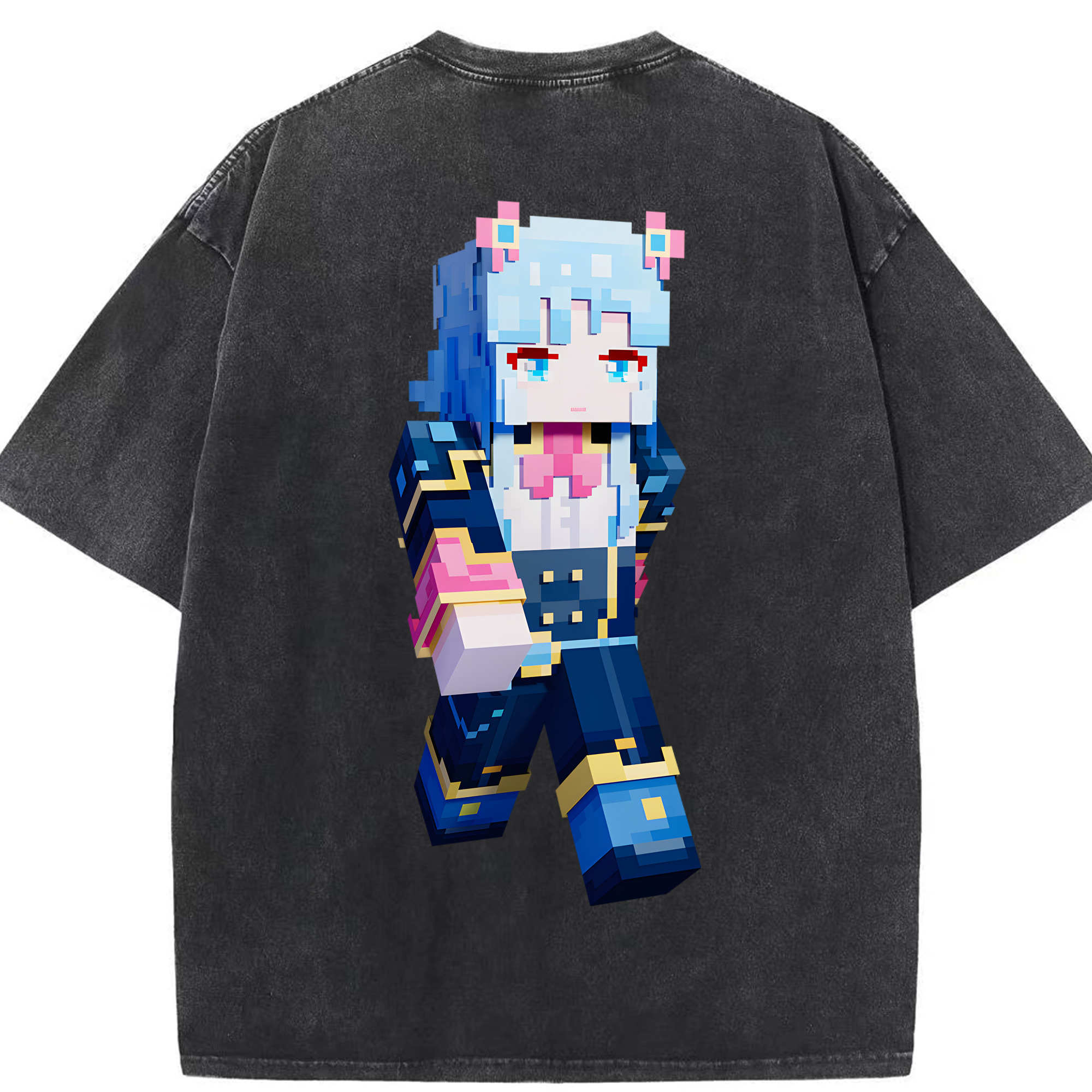 （画像用） マインクラフト ブロックの世界 Minecraft MC Block world 綿100% ヴィンテージ風 半袖Tシャツ（背面プリント）