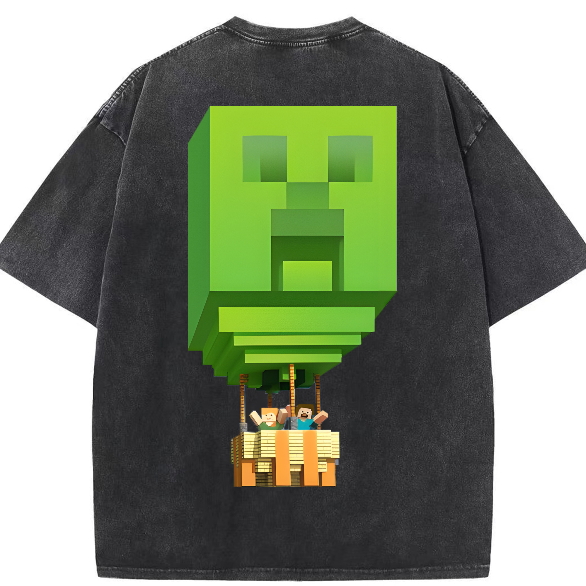 （画像用） マインクラフト ブロックの世界 Minecraft MC Block world 綿100% ヴィンテージ風 半袖Tシャツ（背面プリント）