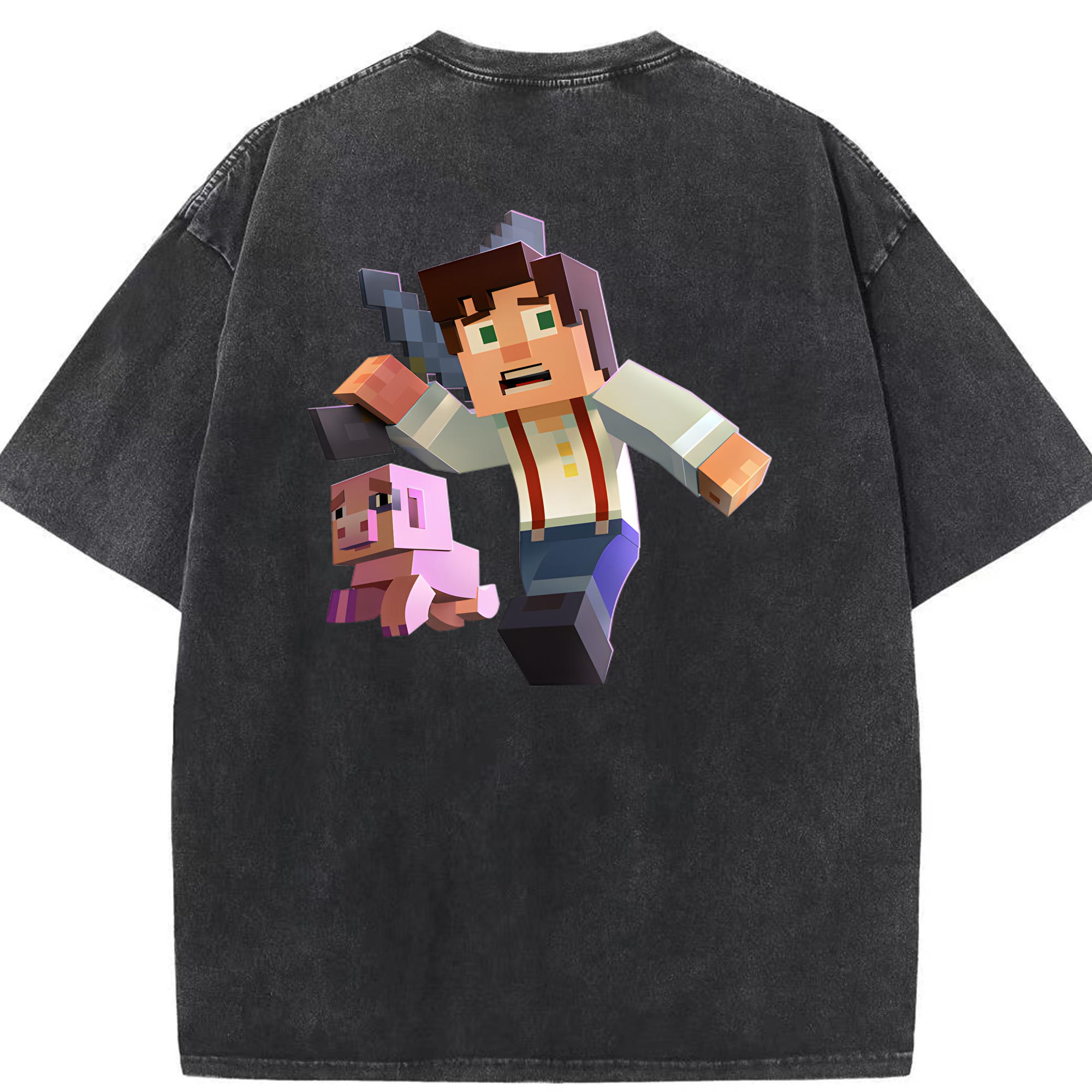 （画像用） マインクラフト ブロックの世界 Minecraft MC Block world 綿100% ヴィンテージ風 半袖Tシャツ（背面プリント）