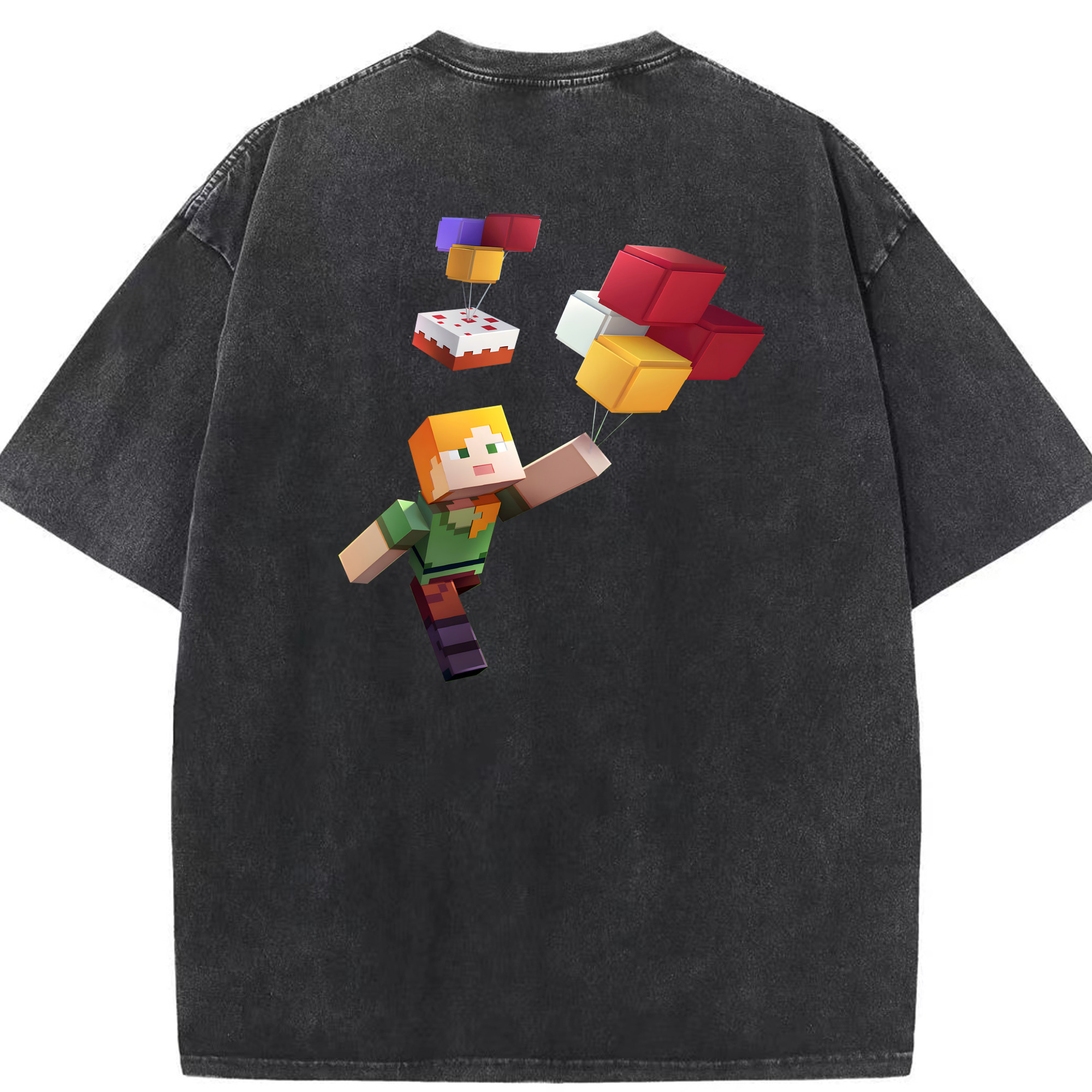 （画像用） マインクラフト ブロックの世界 Minecraft MC Block world 綿100% ヴィンテージ風 半袖Tシャツ（背面プリント）