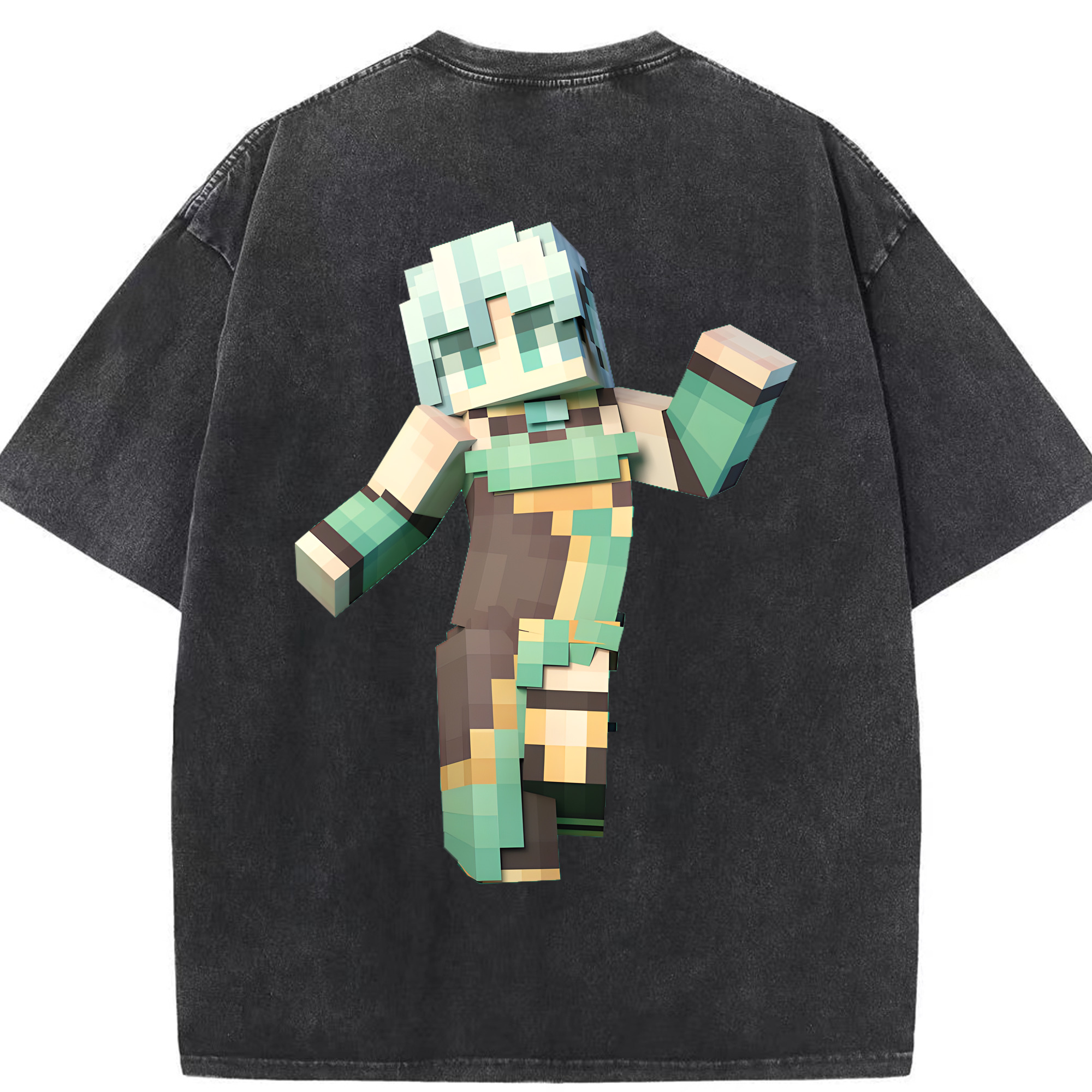 （画像用） マインクラフト ブロックの世界 Minecraft MC Block world 綿100% ヴィンテージ風 半袖Tシャツ（背面プリント）