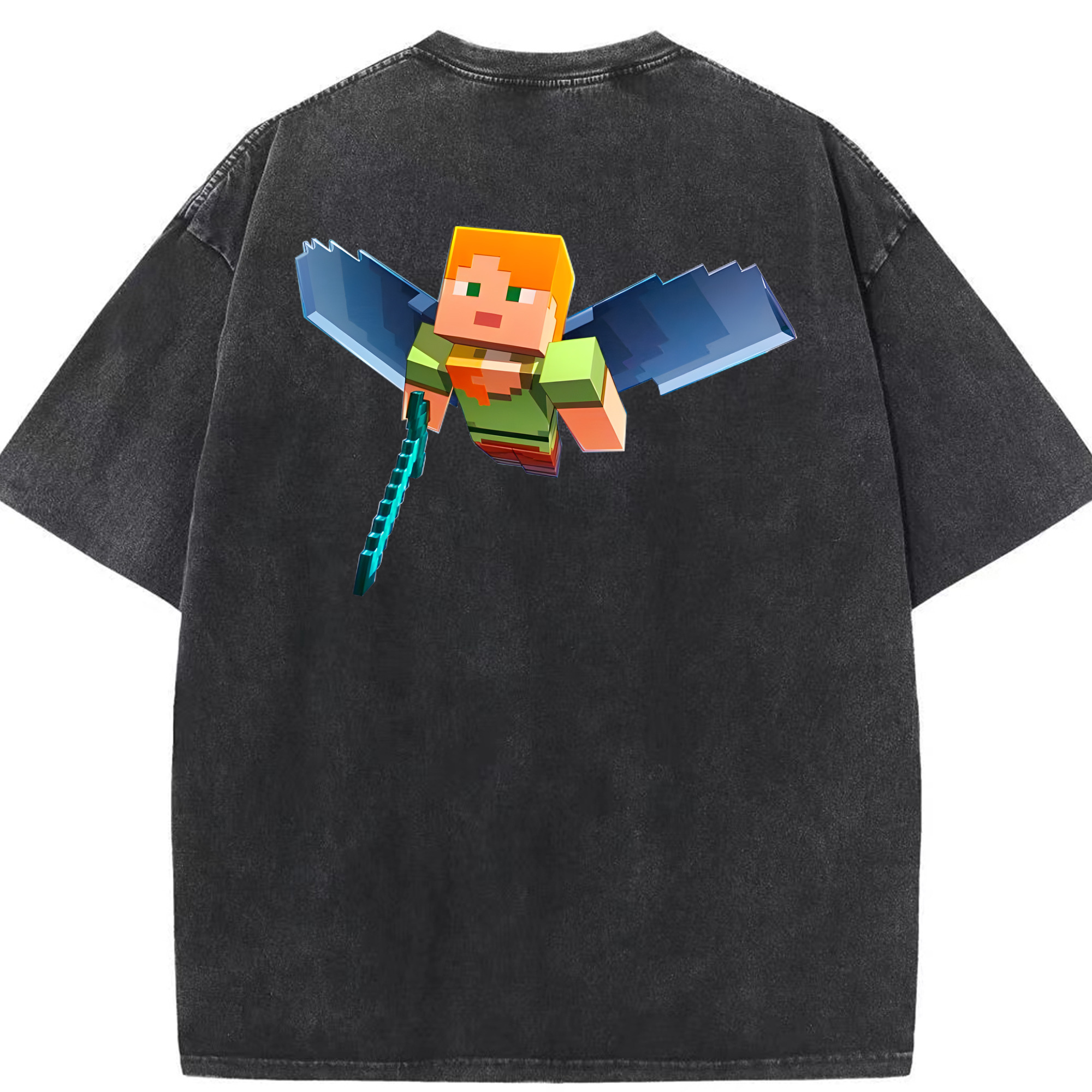 （画像用） マインクラフト ブロックの世界 Minecraft MC Block world 綿100% ヴィンテージ風 半袖Tシャツ（背面プリント）