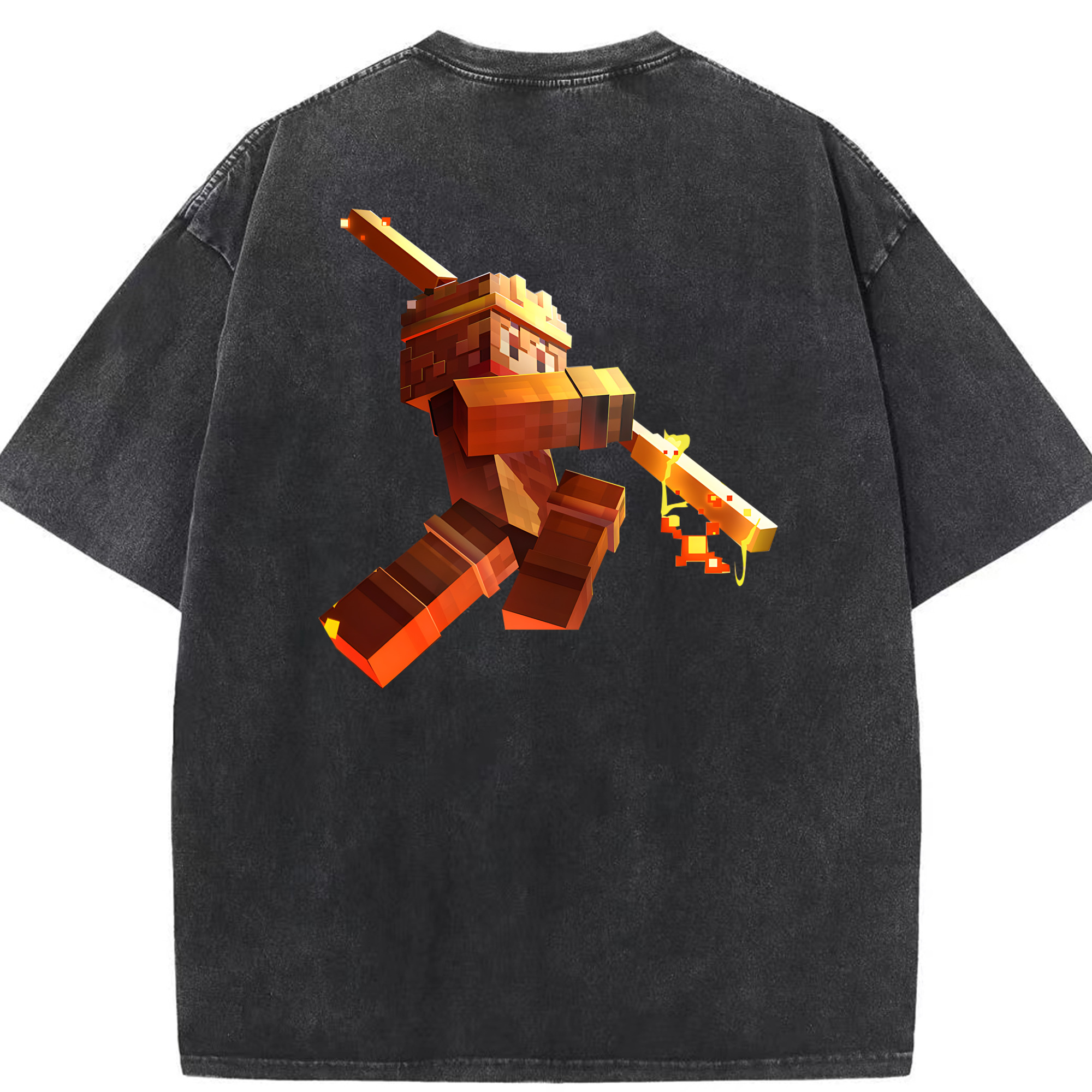 （画像用） マインクラフト ブロックの世界 Minecraft MC Block world 綿100% ヴィンテージ風 半袖Tシャツ（背面プリント）