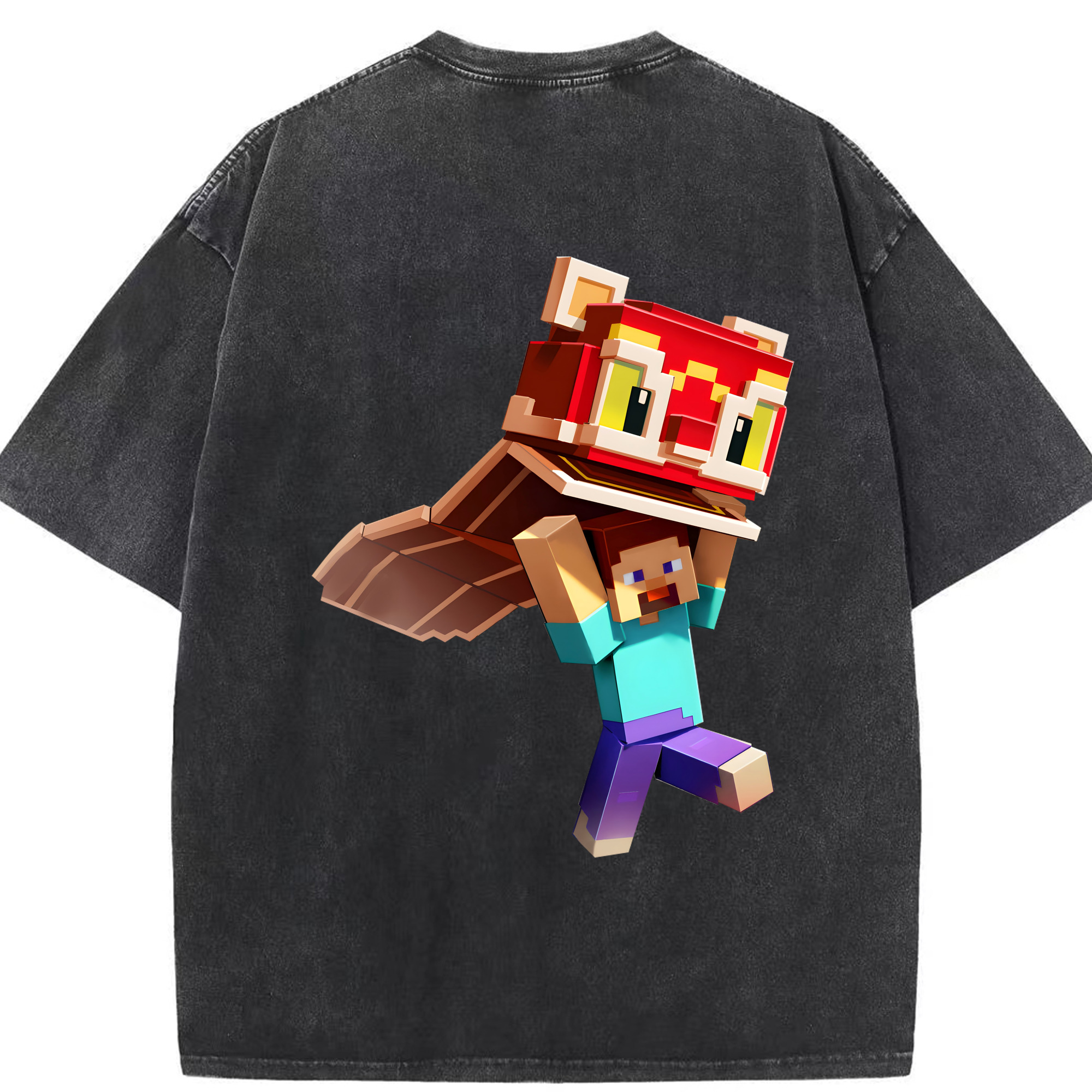 （画像用） マインクラフト ブロックの世界 Minecraft MC Block world 綿100% ヴィンテージ風 半袖Tシャツ（背面プリント）