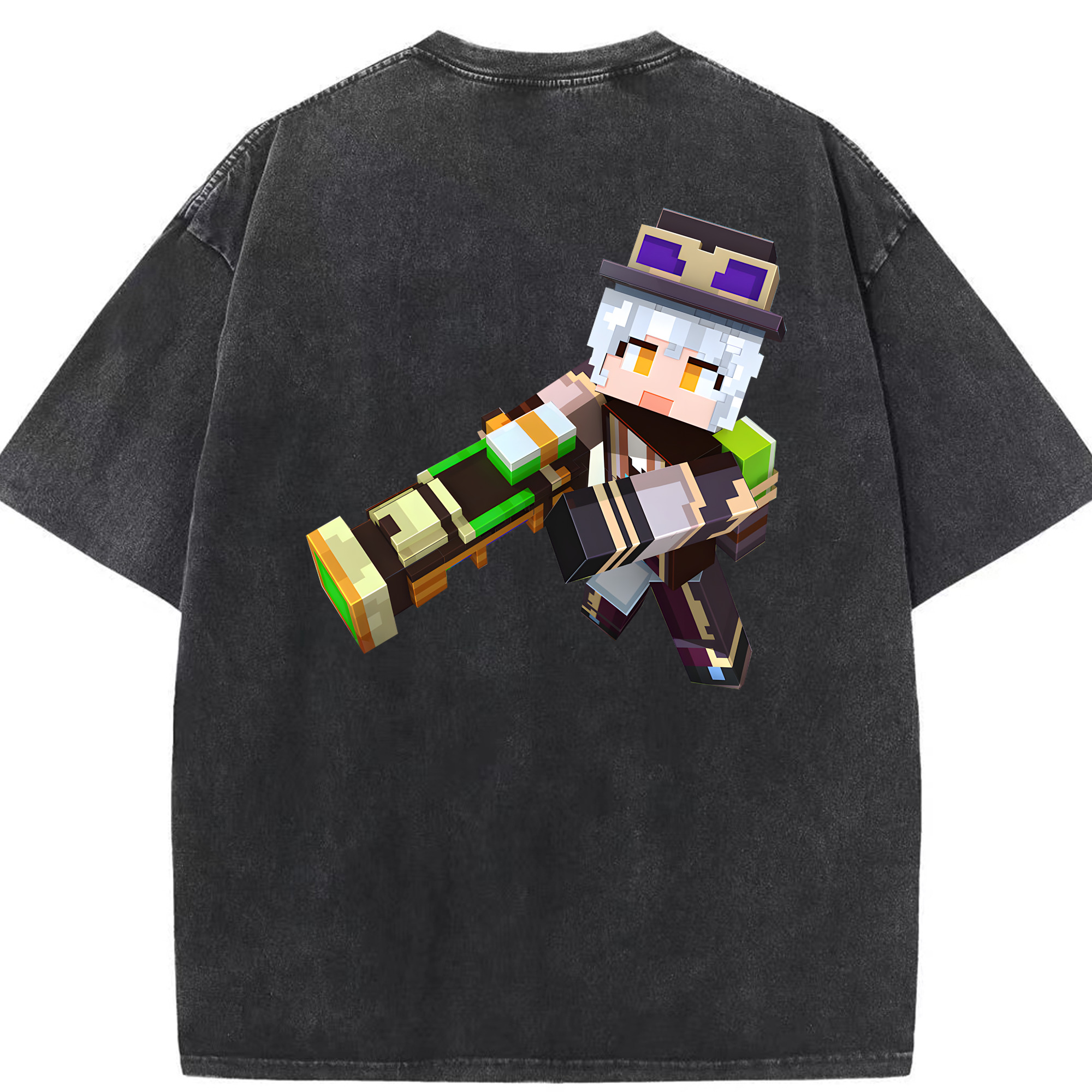 （画像用） マインクラフト ブロックの世界 Minecraft MC Block world 綿100% ヴィンテージ風 半袖Tシャツ（背面プリント）