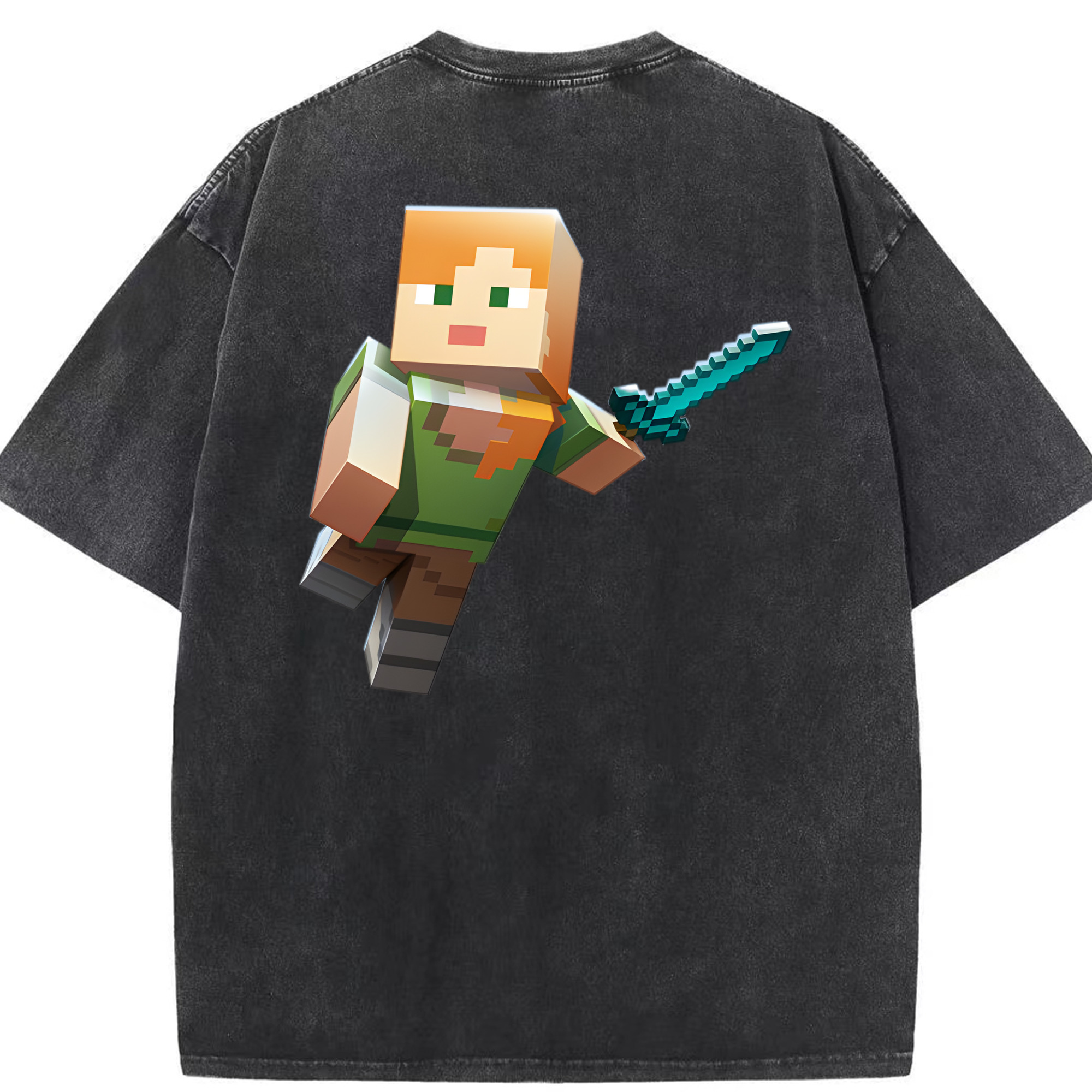 （画像用） マインクラフト ブロックの世界 Minecraft MC Block world 綿100% ヴィンテージ風 半袖Tシャツ（背面プリント）