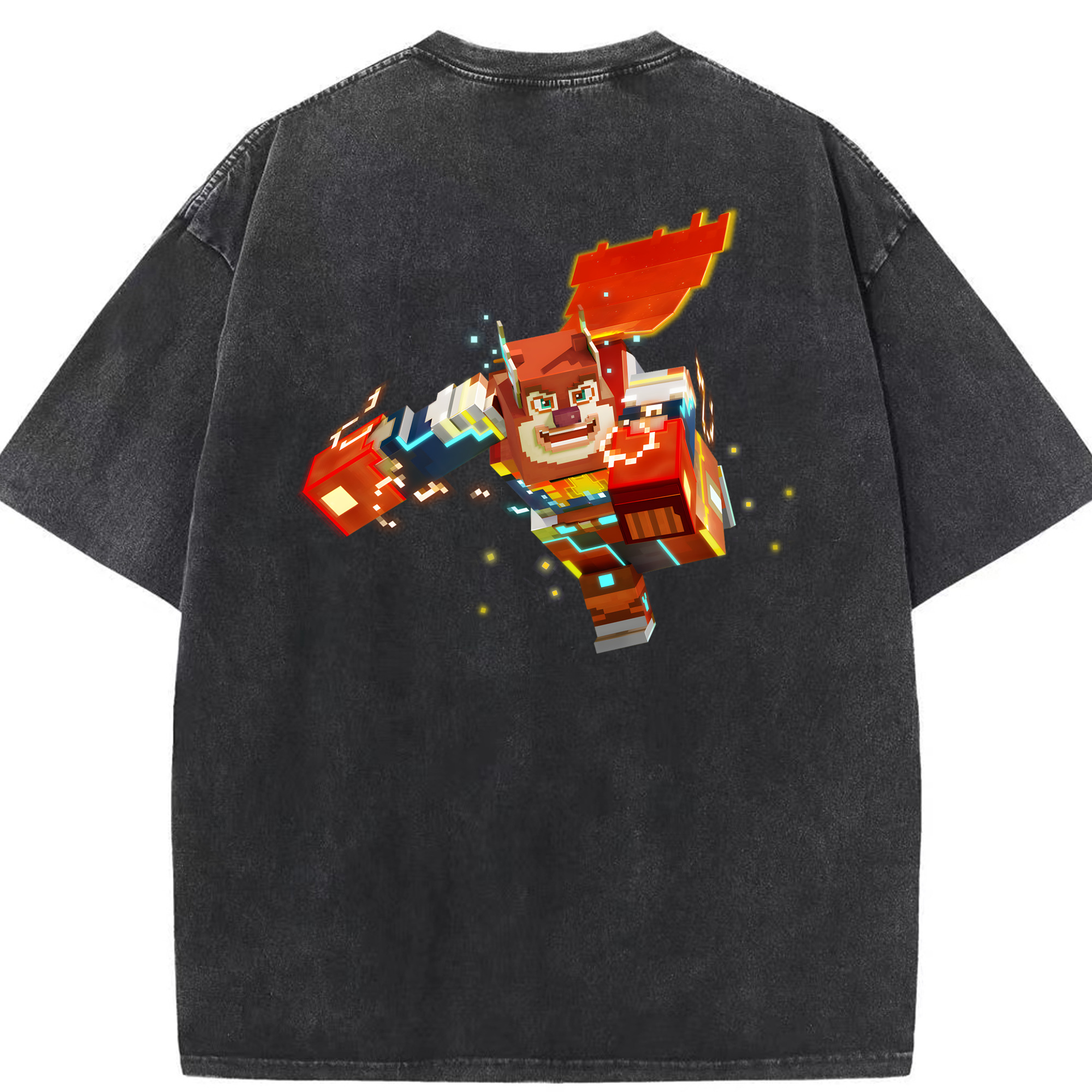 （画像用） マインクラフト ブロックの世界 Minecraft MC Block world 綿100% ヴィンテージ風 半袖Tシャツ（背面プリント）