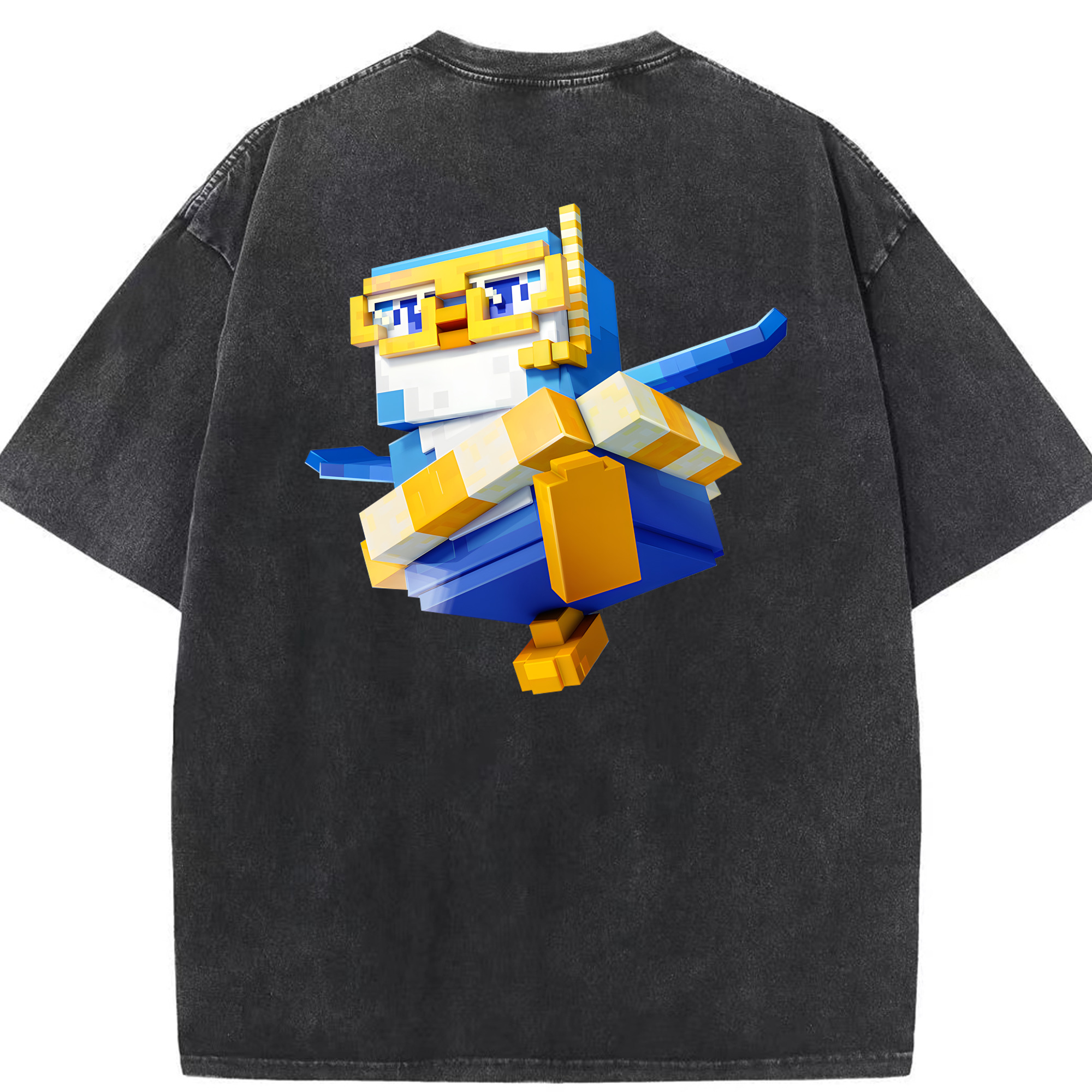 （画像用） マインクラフト ブロックの世界 Minecraft MC Block world 綿100% ヴィンテージ風 半袖Tシャツ（背面プリント）
