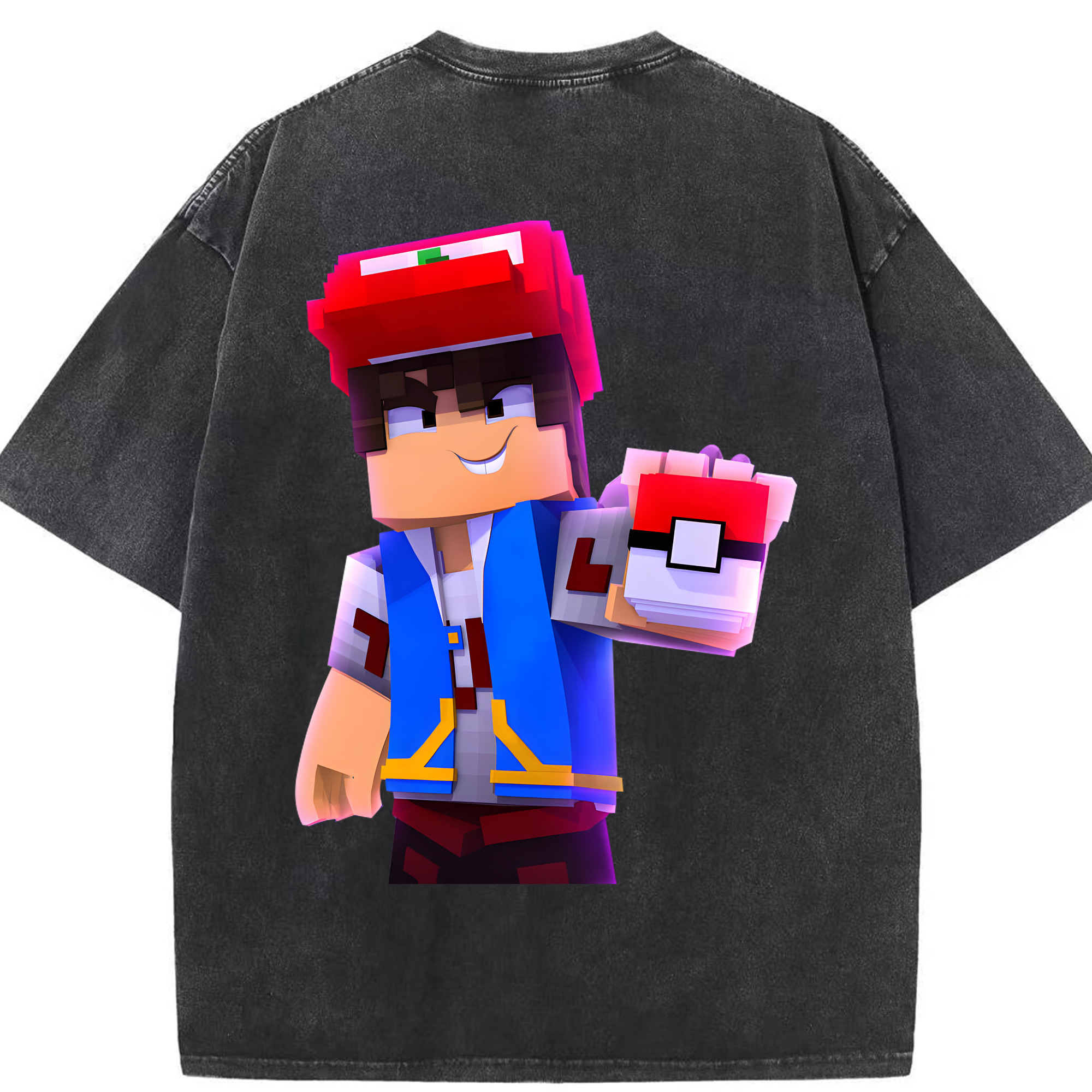（画像用） マインクラフト ブロックの世界 Minecraft MC Block world 綿100% ヴィンテージ風 半袖Tシャツ（背面プリント）