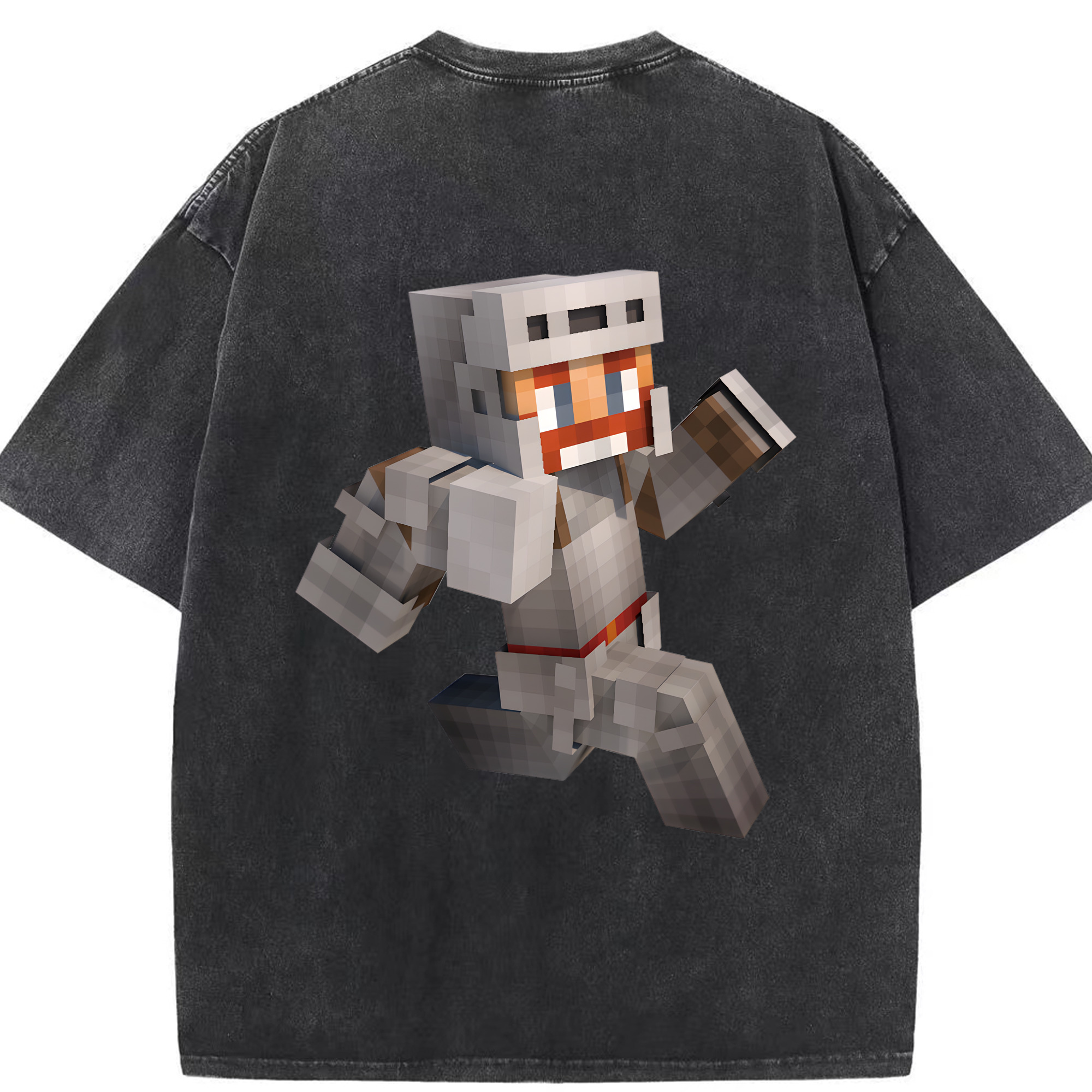 （画像用） マインクラフト ブロックの世界 Minecraft MC Block world 綿100% ヴィンテージ風 半袖Tシャツ（背面プリント）