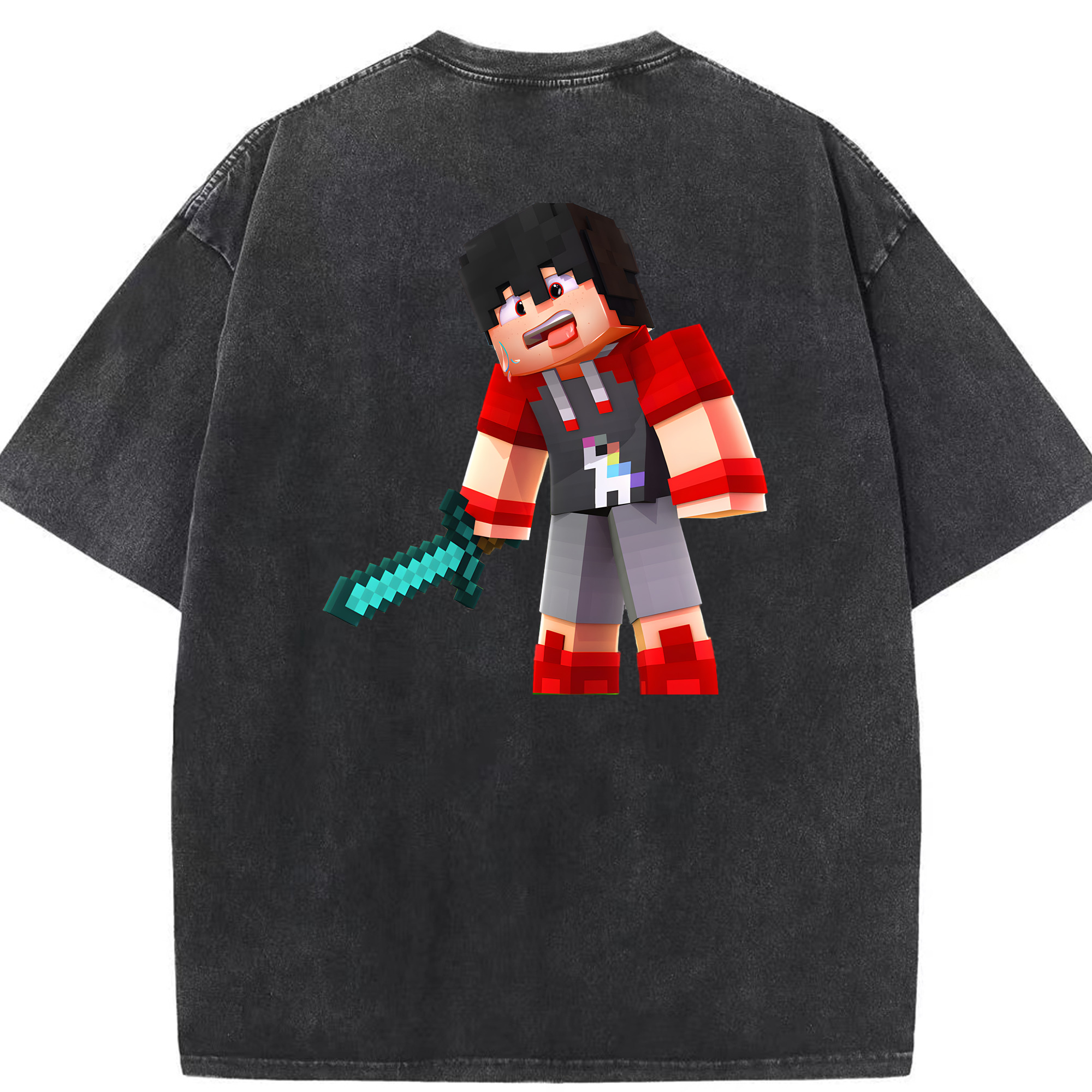 （画像用） マインクラフト ブロックの世界 Minecraft MC Block world 綿100% ヴィンテージ風 半袖Tシャツ（背面プリント）