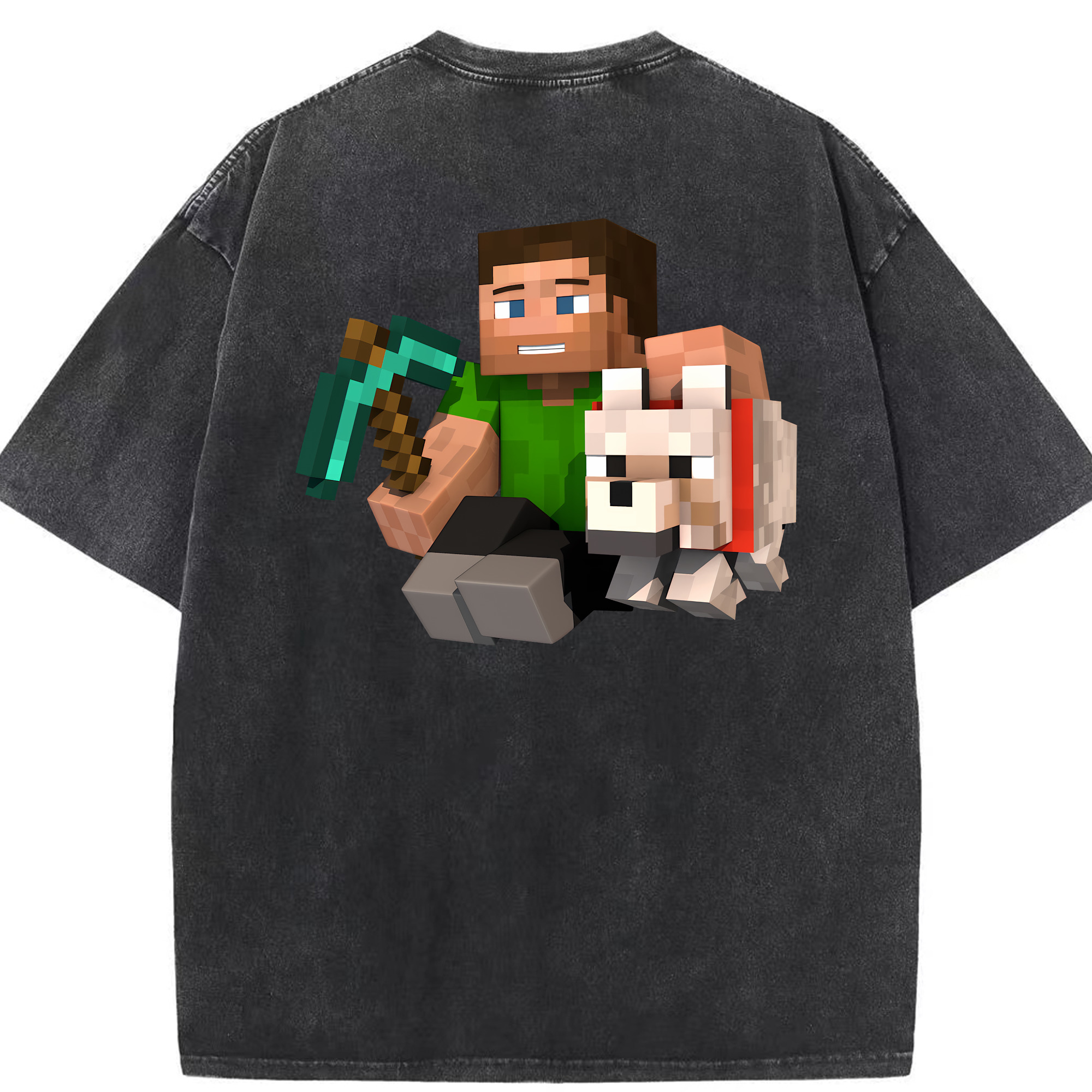 （画像用） マインクラフト ブロックの世界 Minecraft MC Block world 綿100% ヴィンテージ風 半袖Tシャツ（背面プリント）