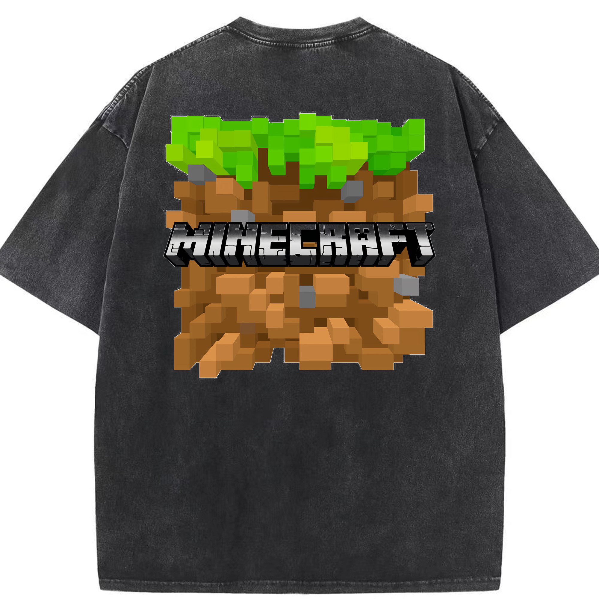 （画像用） マインクラフト ブロックの世界 Minecraft MC Block world 綿100% ヴィンテージ風 半袖Tシャツ（背面プリント）