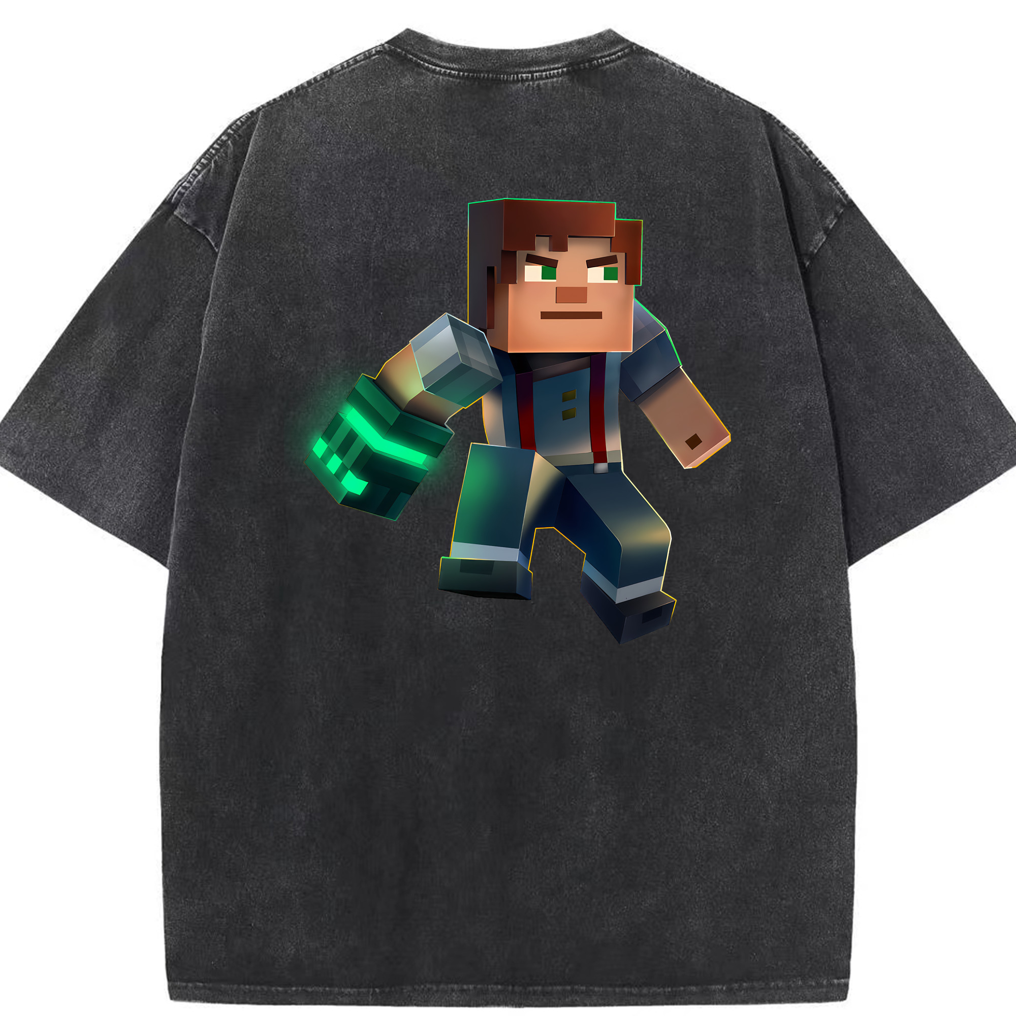 （画像用） マインクラフト ブロックの世界 Minecraft MC Block world 綿100% ヴィンテージ風 半袖Tシャツ（背面プリント）