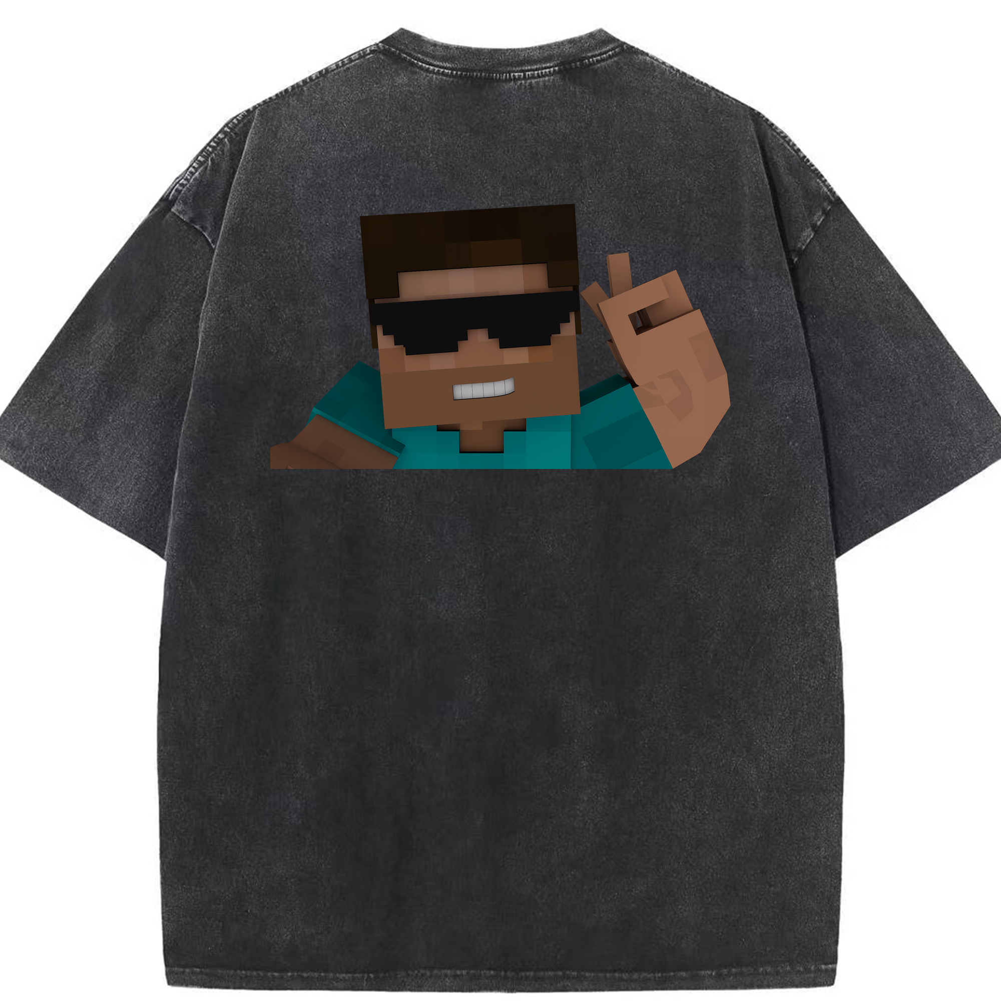 （画像用） マインクラフト ブロックの世界 Minecraft MC Block world 綿100% ヴィンテージ風 半袖Tシャツ（背面プリント）