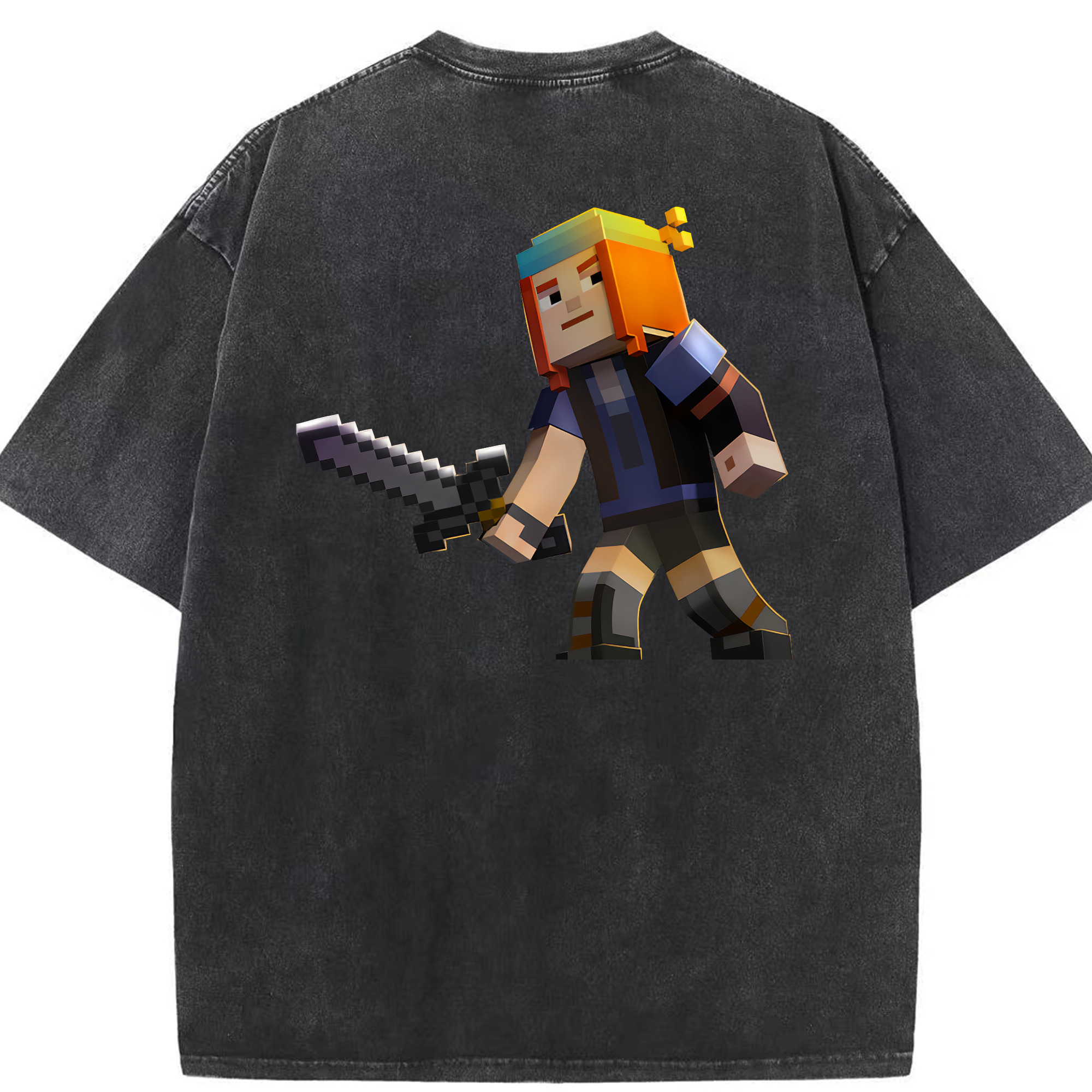 （画像用） マインクラフト ブロックの世界 Minecraft MC Block world 綿100% ヴィンテージ風 半袖Tシャツ（背面プリント）