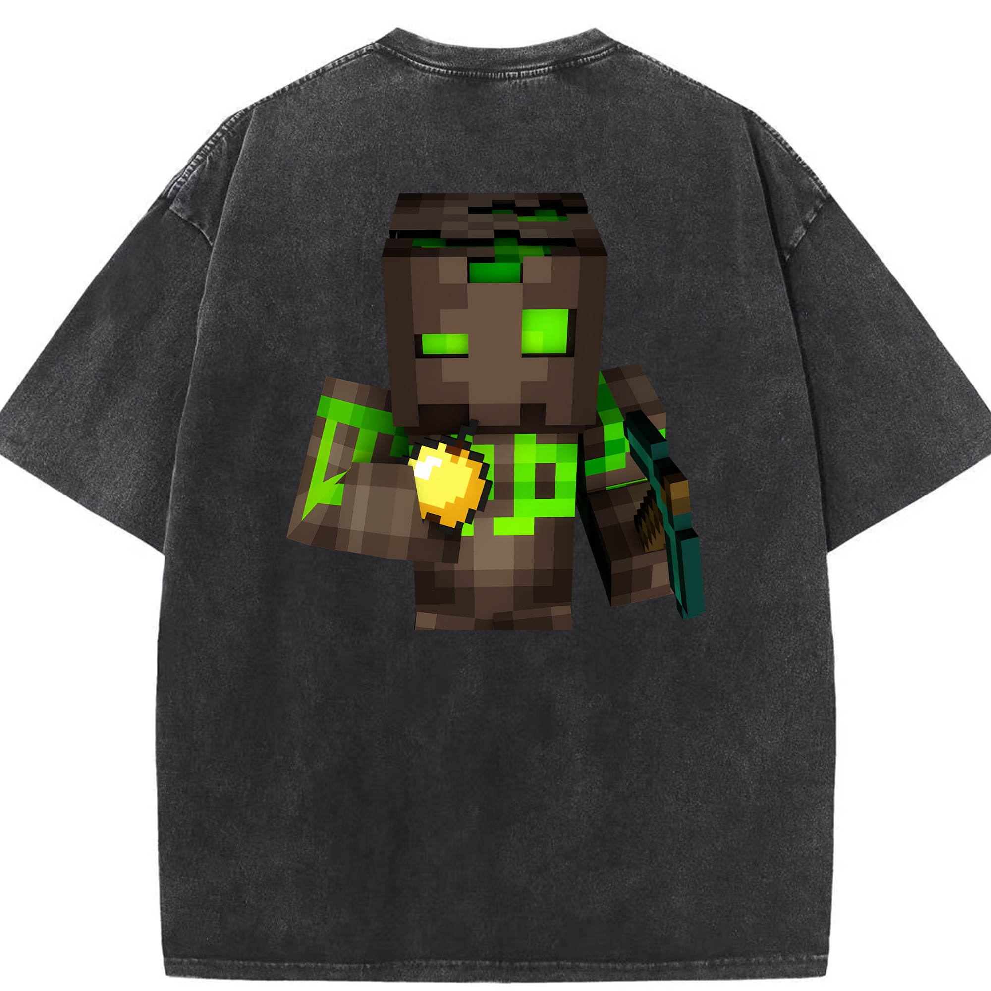 （画像用） マインクラフト ブロックの世界 Minecraft MC Block world 綿100% ヴィンテージ風 半袖Tシャツ（背面プリント）