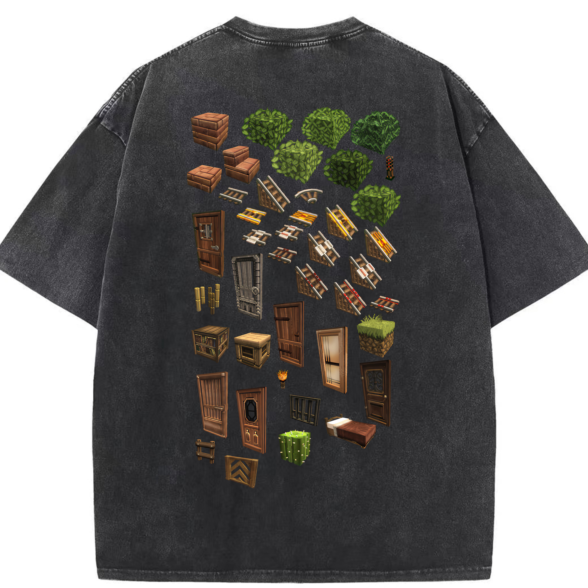 （画像用） マインクラフト ブロックの世界 Minecraft MC Block world 綿100% ヴィンテージ風 半袖Tシャツ（背面プリント）