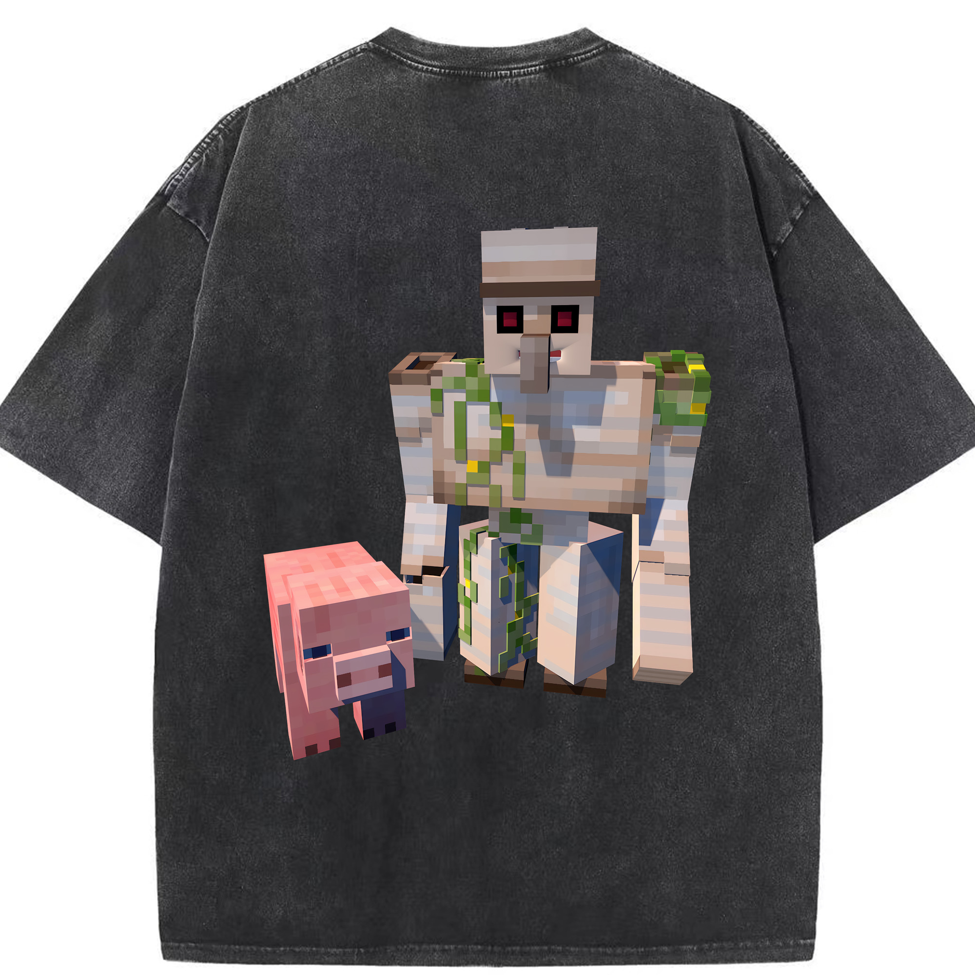 （画像用） マインクラフト ブロックの世界 Minecraft MC Block world 綿100% ヴィンテージ風 半袖Tシャツ（背面プリント）