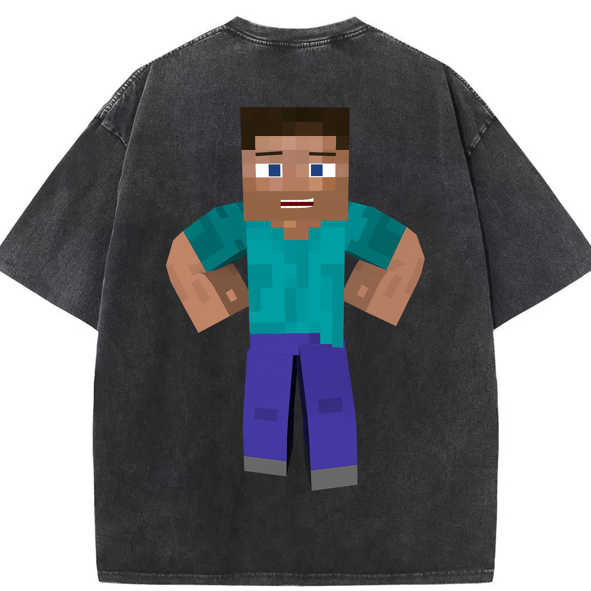 （画像用） マインクラフト ブロックの世界 Minecraft MC Block world 綿100% ヴィンテージ風 半袖Tシャツ（背面プリント）