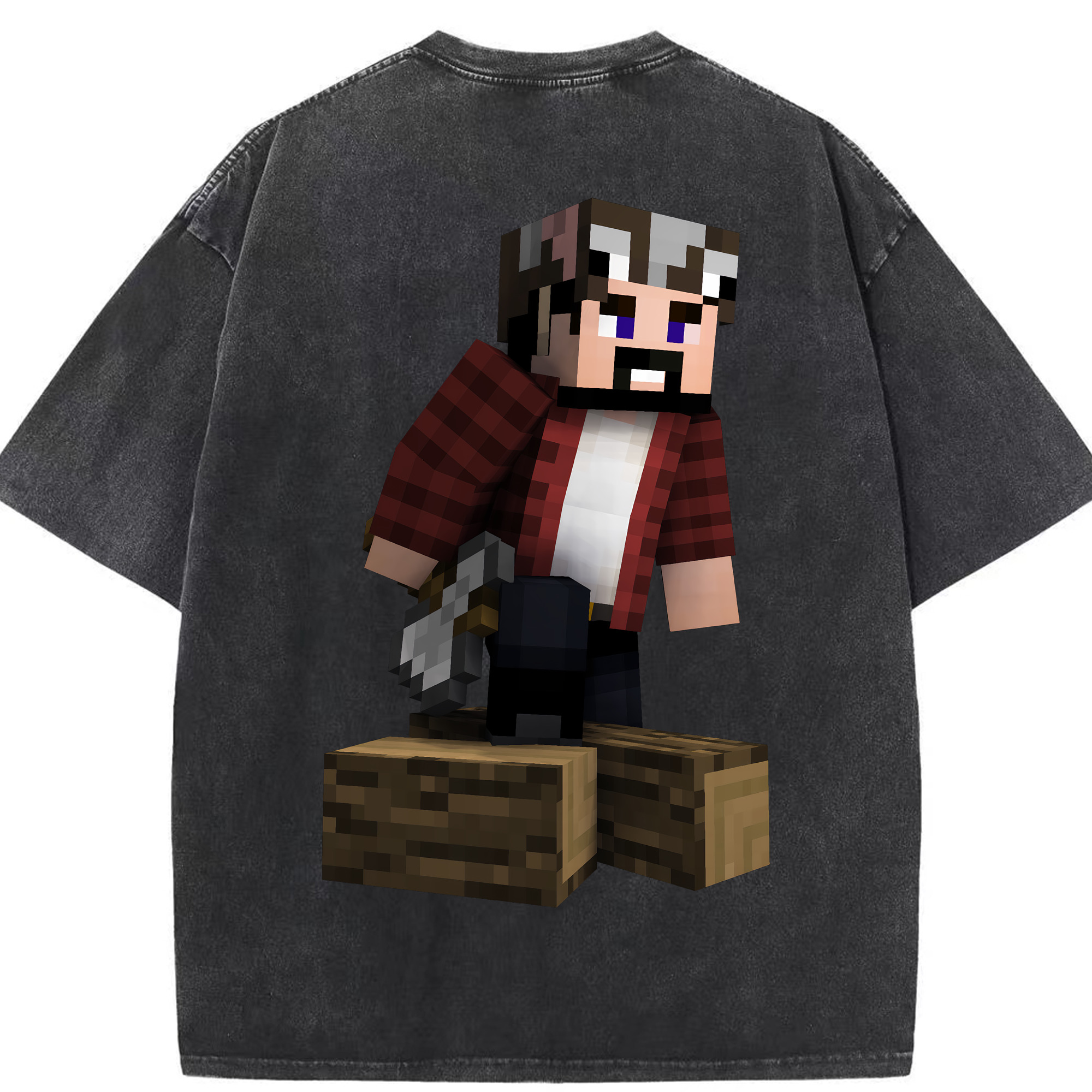 （画像用） マインクラフト ブロックの世界 Minecraft MC Block world 綿100% ヴィンテージ風 半袖Tシャツ（背面プリント）