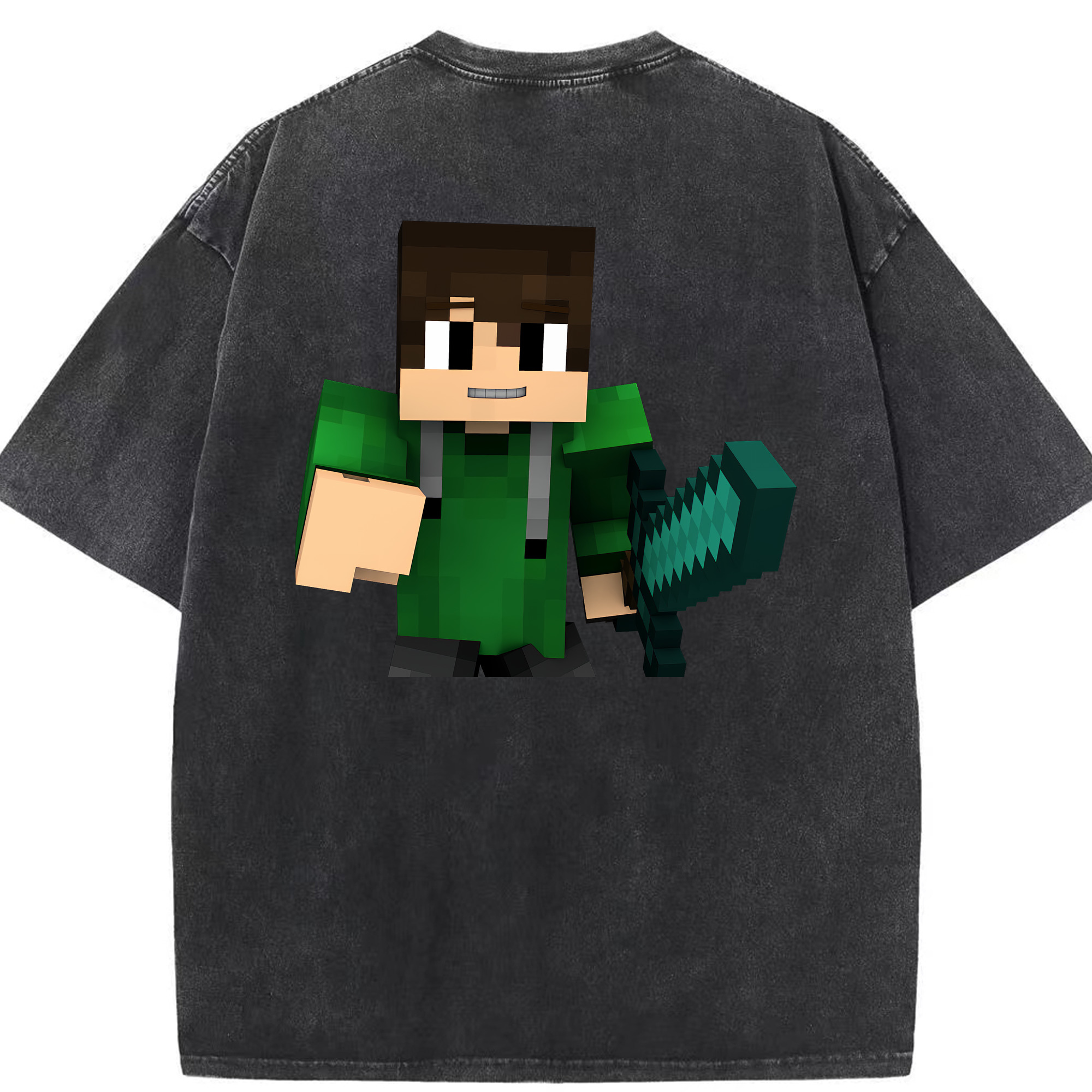 （画像用） マインクラフト ブロックの世界 Minecraft MC Block world 綿100% ヴィンテージ風 半袖Tシャツ（背面プリント）