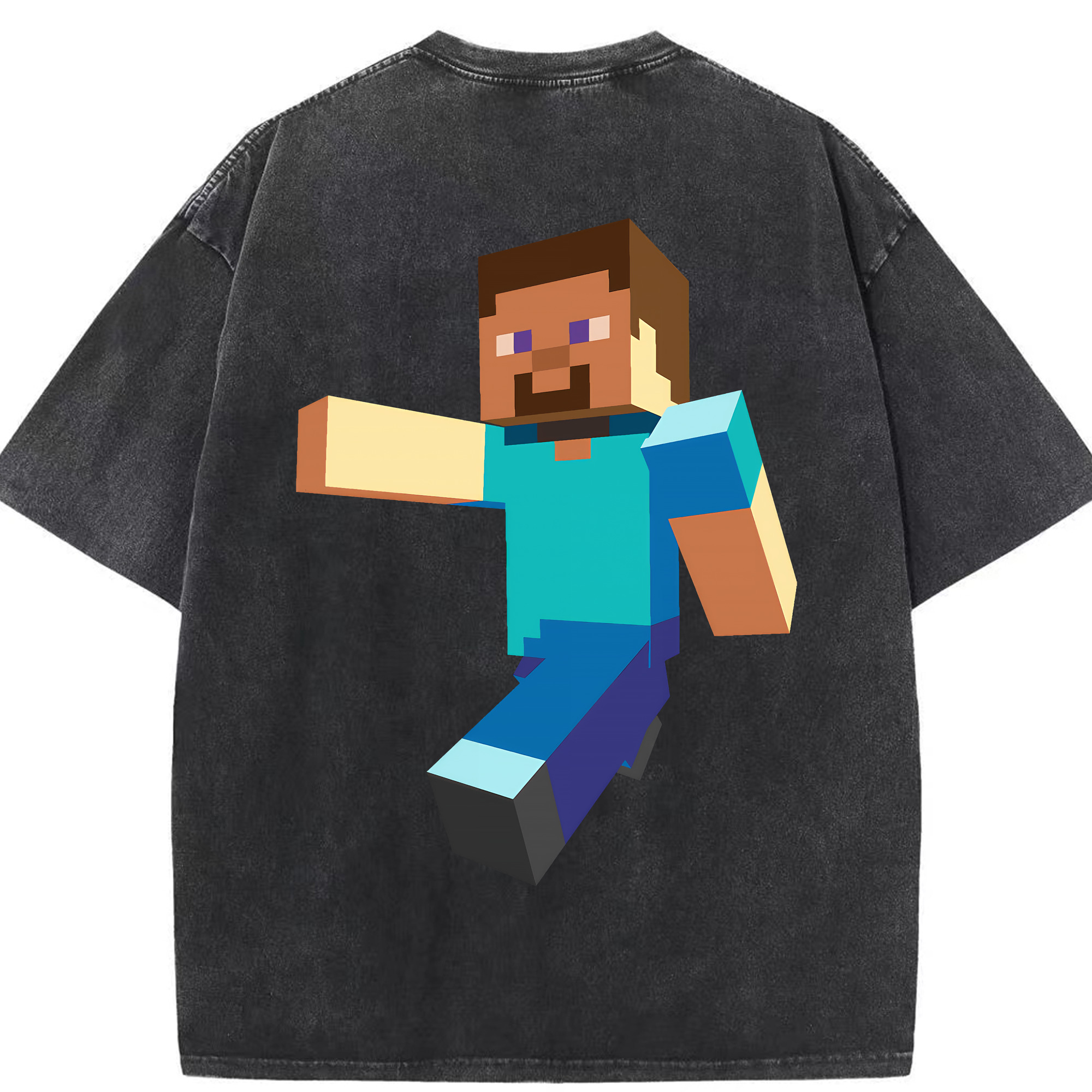 （画像用） マインクラフト ブロックの世界 Minecraft MC Block world 綿100% ヴィンテージ風 半袖Tシャツ（背面プリント）