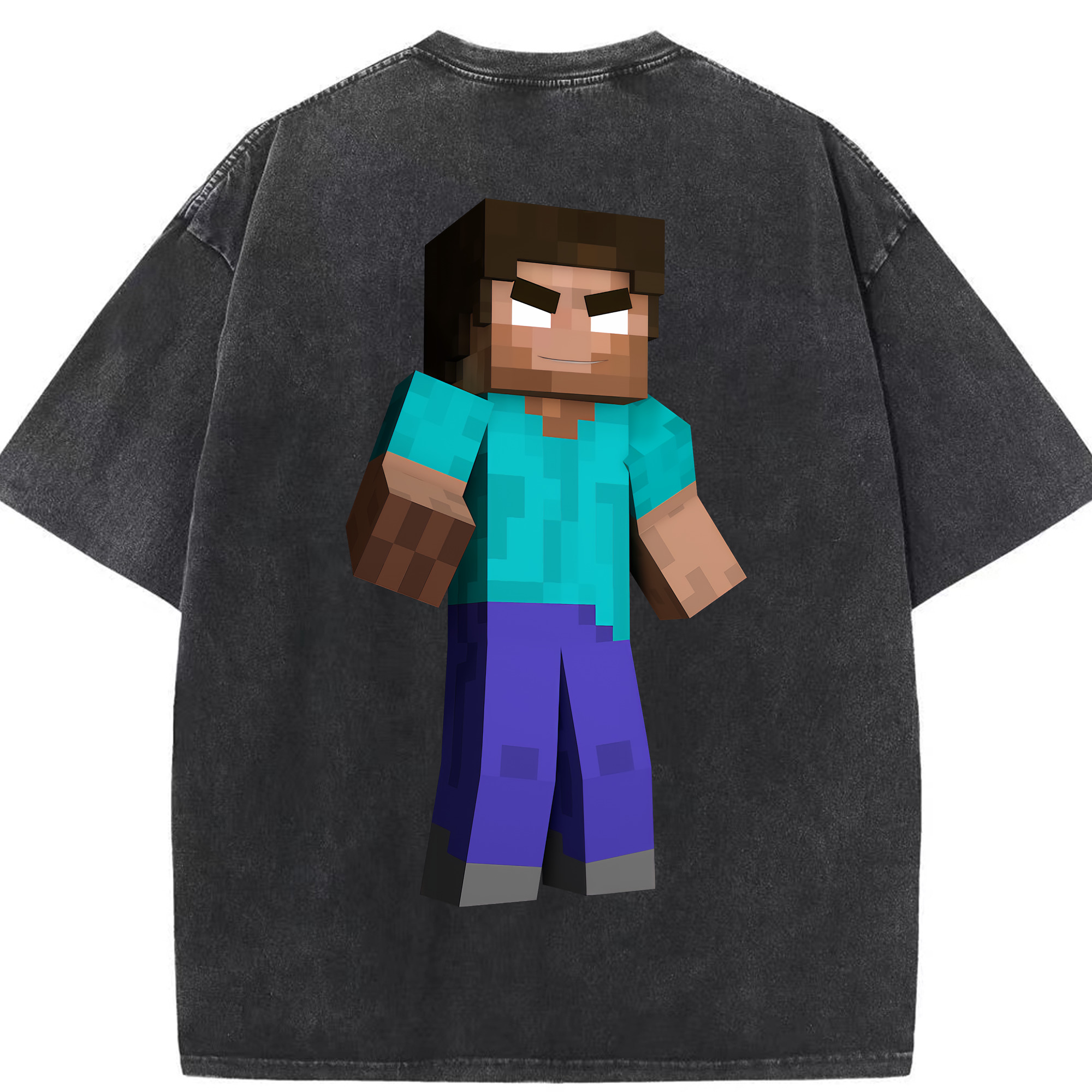 （画像用） マインクラフト ブロックの世界 Minecraft MC Block world 綿100% ヴィンテージ風 半袖Tシャツ（背面プリント）