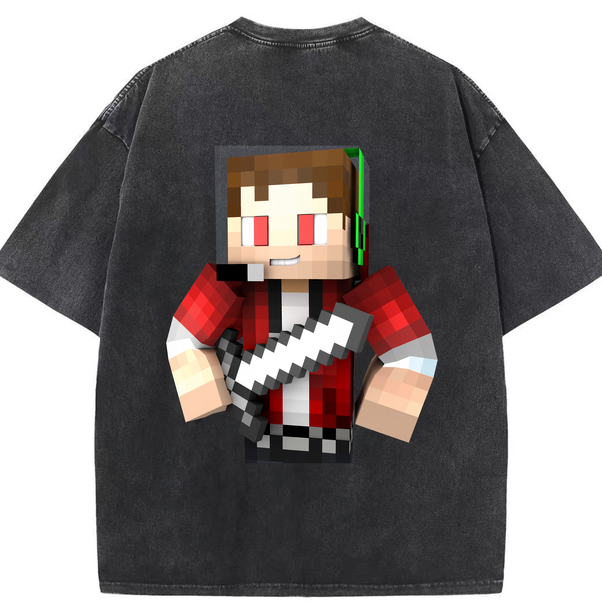 （画像用） マインクラフト ブロックの世界 Minecraft MC Block world 綿100% ヴィンテージ風 半袖Tシャツ（背面プリント）