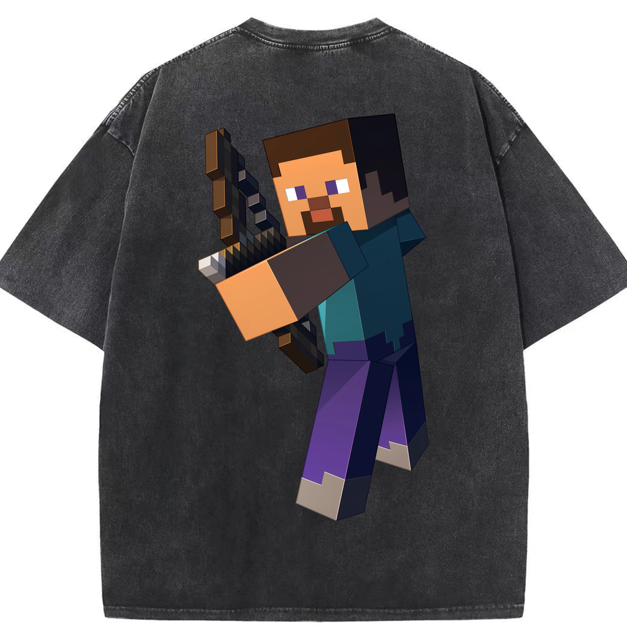 （画像用） マインクラフト ブロックの世界 Minecraft MC Block world 綿100% ヴィンテージ風 半袖Tシャツ（背面プリント）