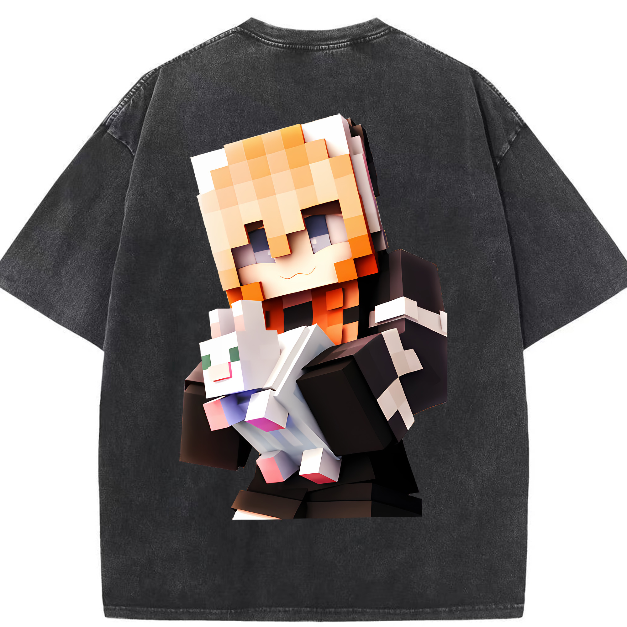 （画像用） マインクラフト ブロックの世界 Minecraft MC Block world 綿100% ヴィンテージ風 半袖Tシャツ（背面プリント）