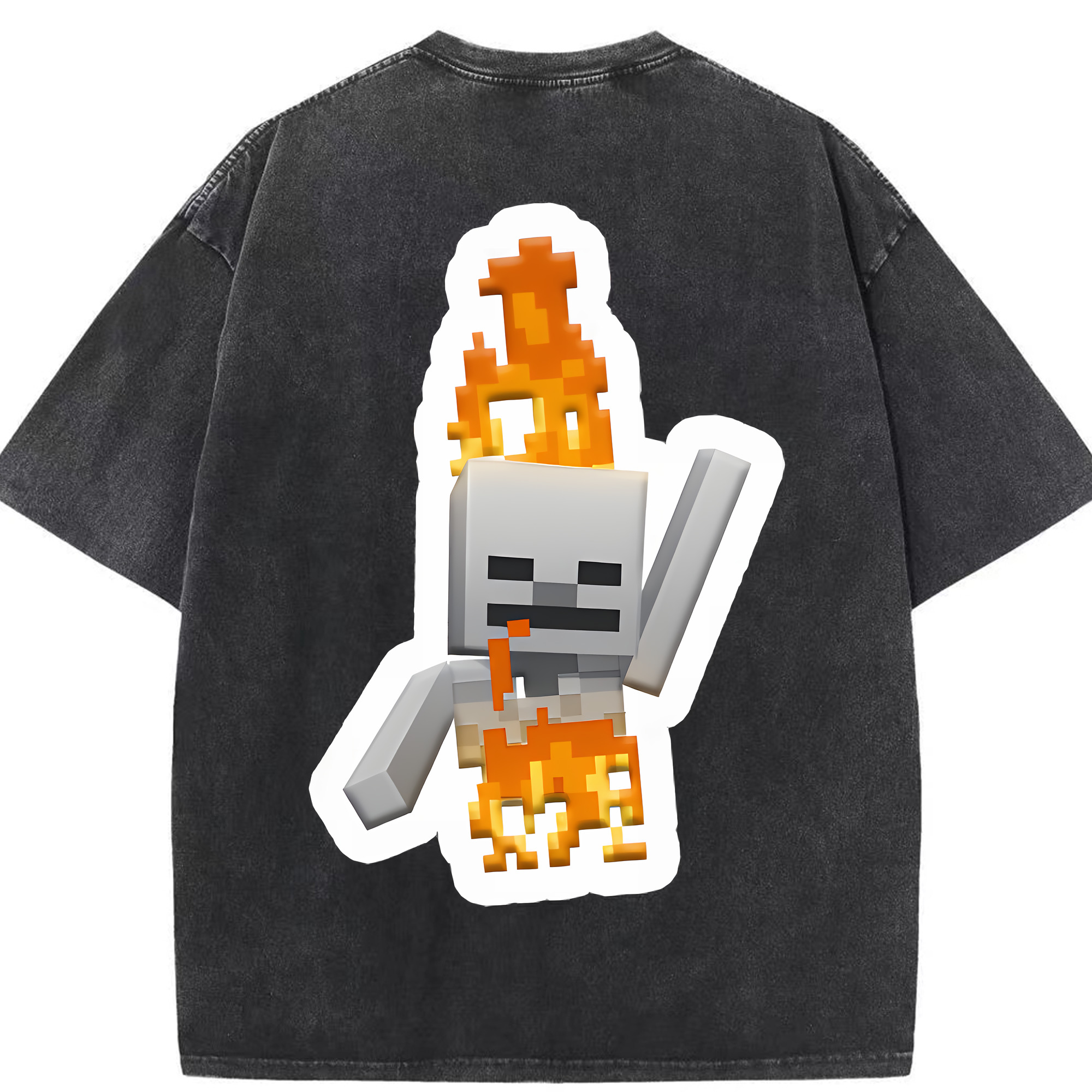 （画像用） マインクラフト ブロックの世界 Minecraft MC Block world 綿100% ヴィンテージ風 半袖Tシャツ（背面プリント）