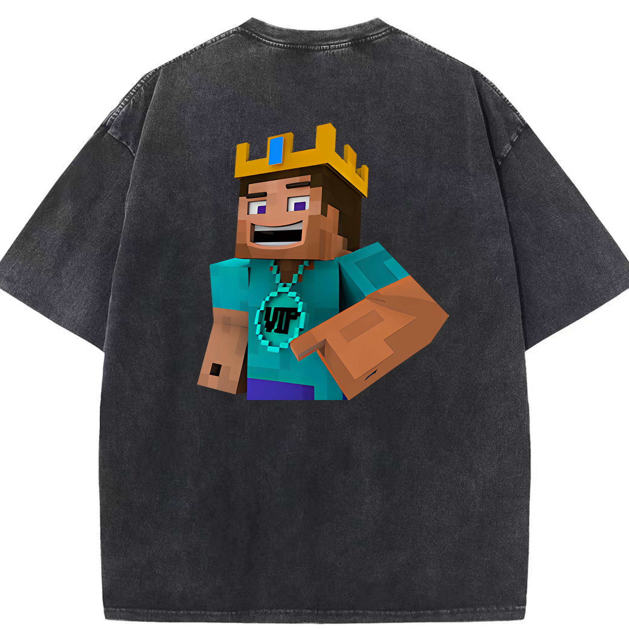 （画像用） マインクラフト ブロックの世界 Minecraft MC Block world 綿100% ヴィンテージ風 半袖Tシャツ（背面プリント）