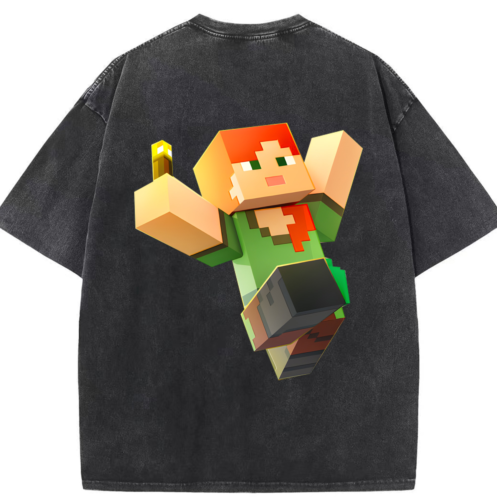 （画像用） マインクラフト ブロックの世界 Minecraft MC Block world 綿100% ヴィンテージ風 半袖Tシャツ（背面プリント）