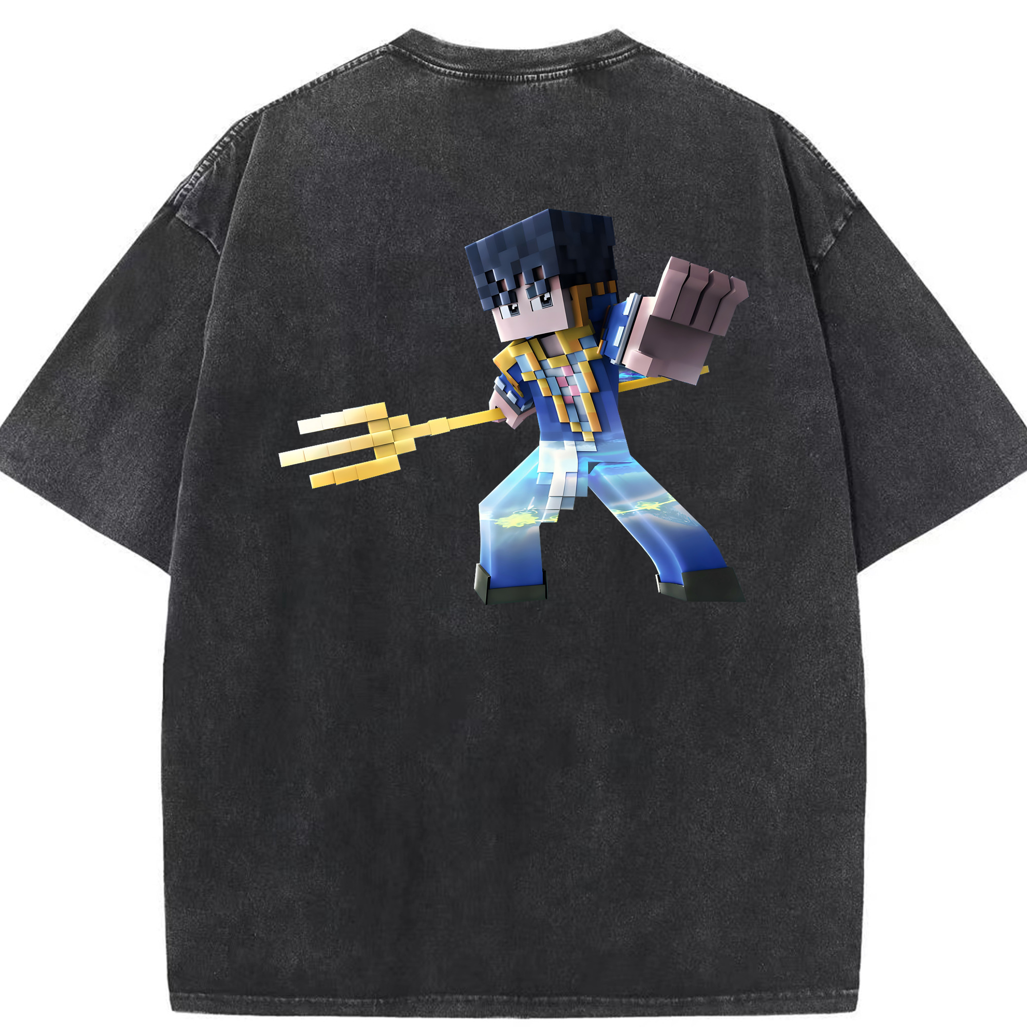 （画像用） マインクラフト ブロックの世界 Minecraft MC Block world 綿100% ヴィンテージ風 半袖Tシャツ（背面プリント）