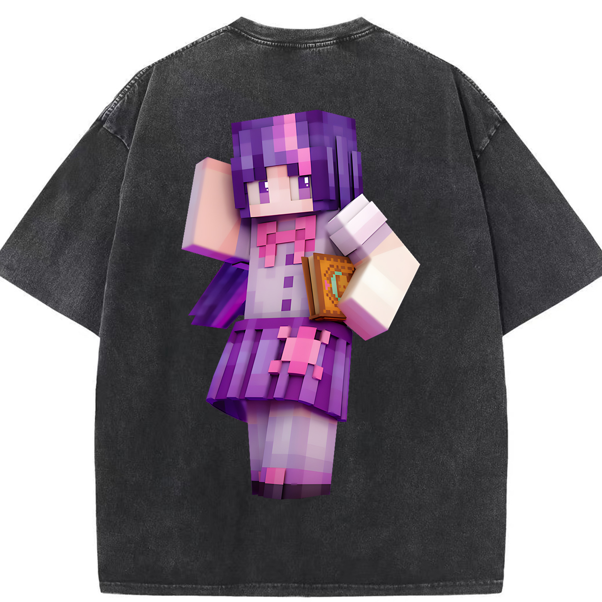 （画像用） マインクラフト ブロックの世界 Minecraft MC Block world 綿100% ヴィンテージ風 半袖Tシャツ（背面プリント）