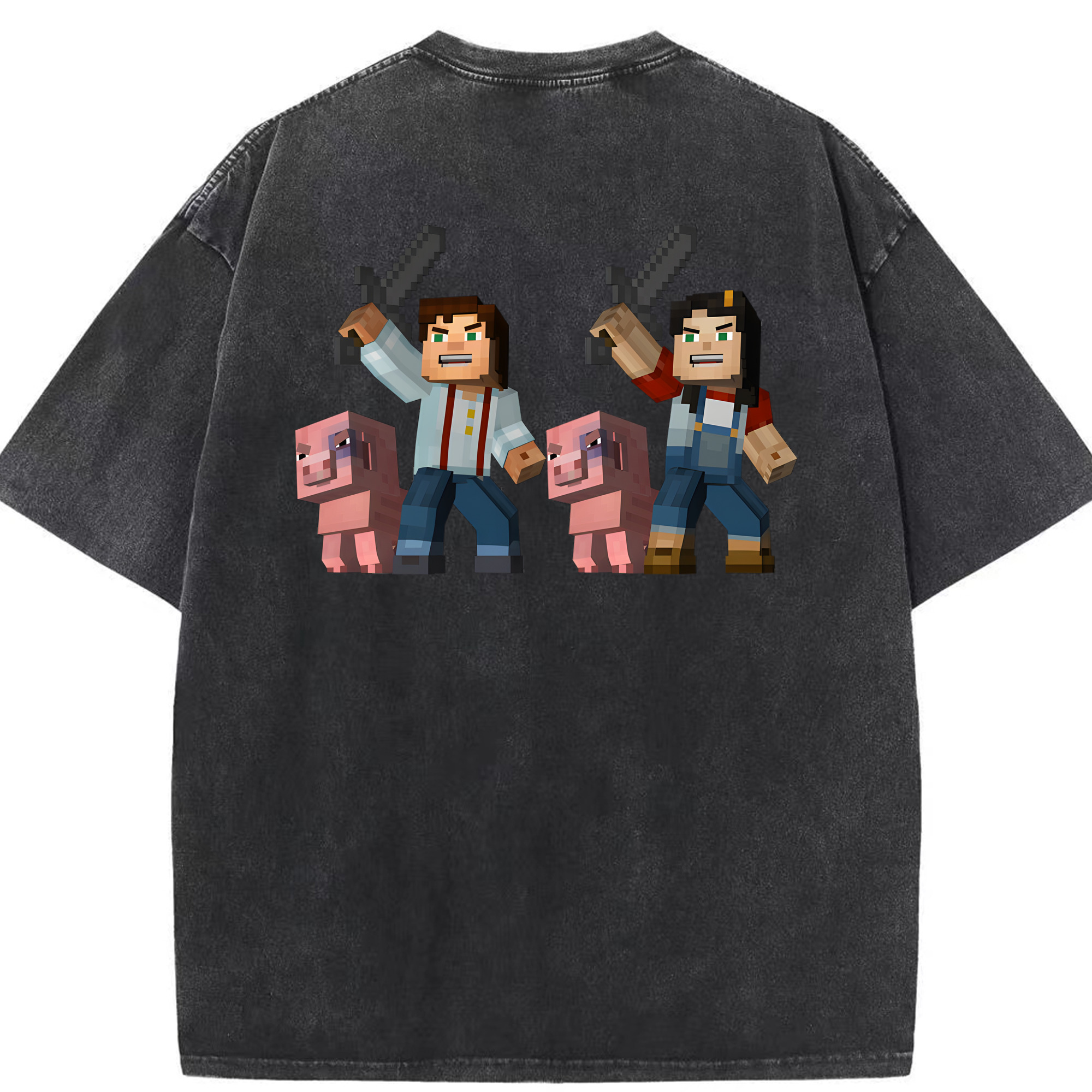 （画像用） マインクラフト ブロックの世界 Minecraft MC Block world 綿100% ヴィンテージ風 半袖Tシャツ（背面プリント）