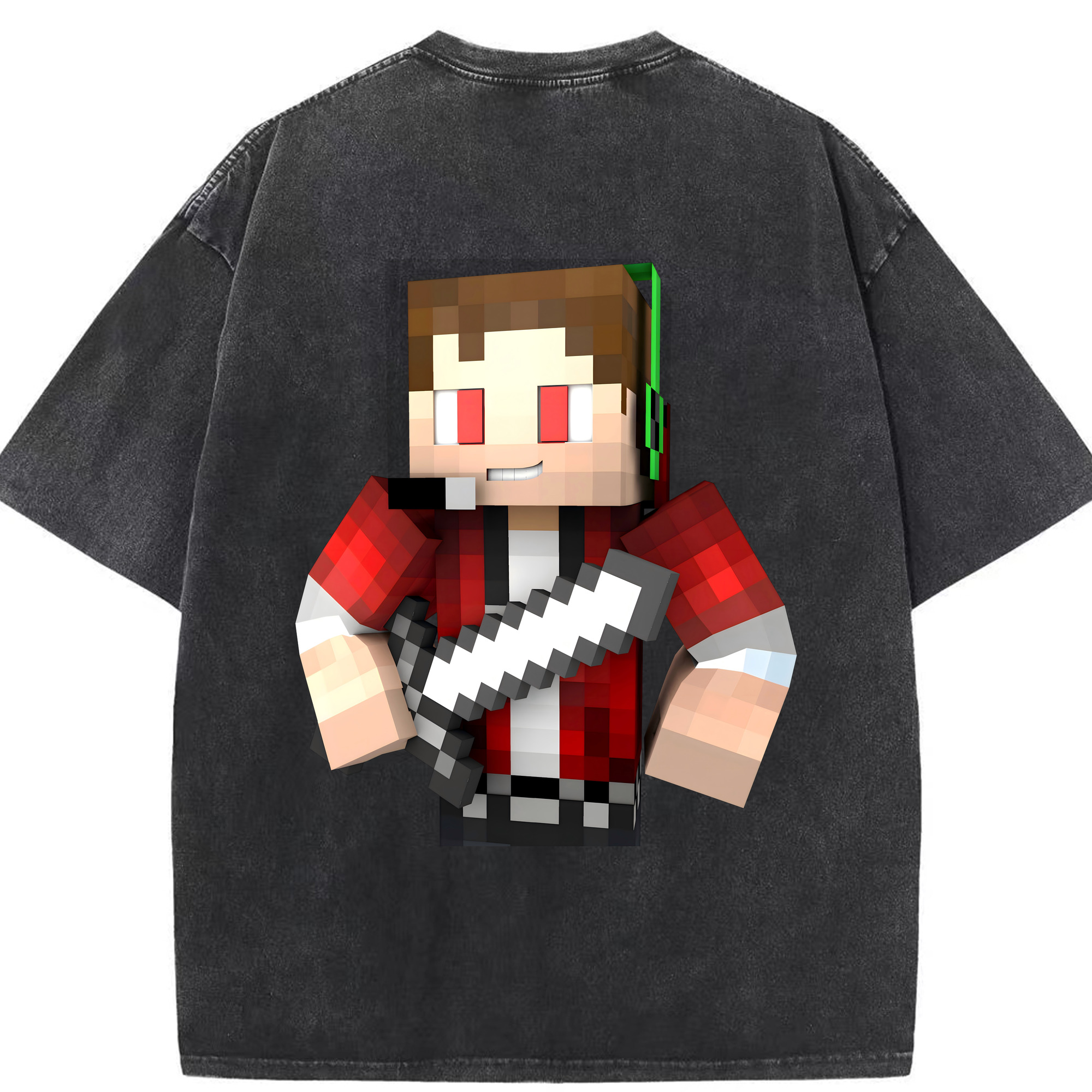 （画像用） マインクラフト ブロックの世界 Minecraft MC Block world 綿100% ヴィンテージ風 半袖Tシャツ（背面プリント）