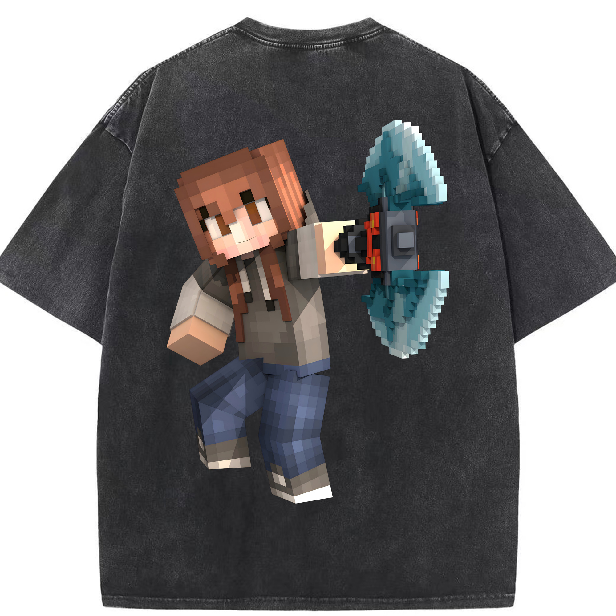 （画像用） マインクラフト ブロックの世界 Minecraft MC Block world 綿100% ヴィンテージ風 半袖Tシャツ（背面プリント）