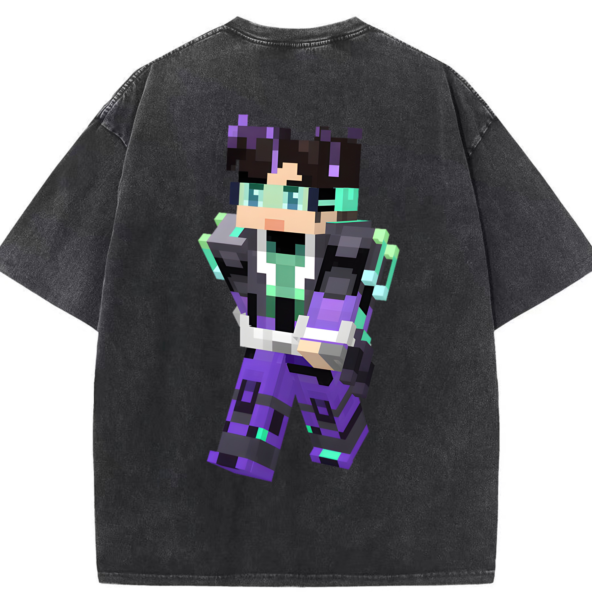 （画像用） マインクラフト ブロックの世界 Minecraft MC Block world 綿100% ヴィンテージ風 半袖Tシャツ（背面プリント）