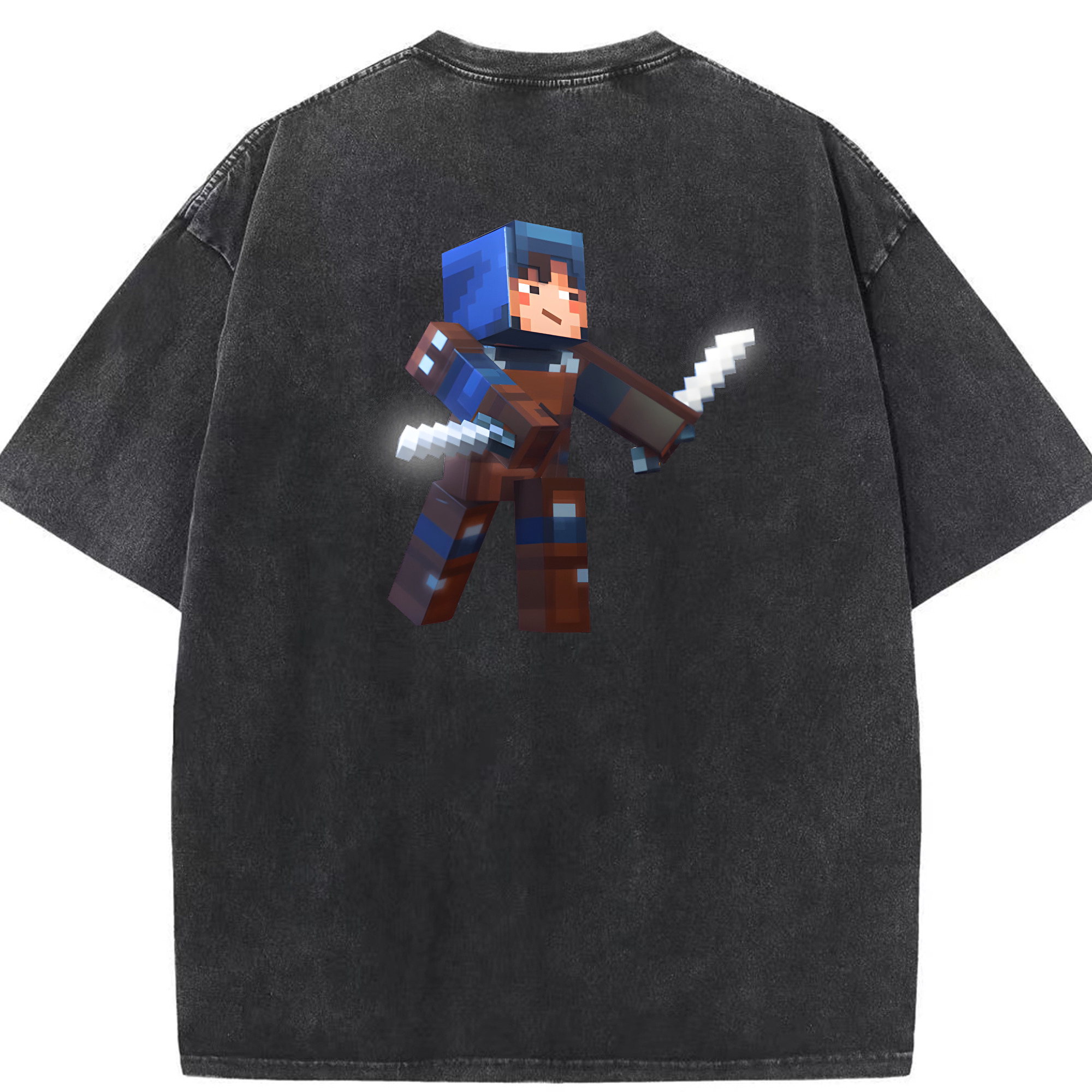 （画像用） マインクラフト ブロックの世界 Minecraft MC Block world 綿100% ヴィンテージ風 半袖Tシャツ（背面プリント）