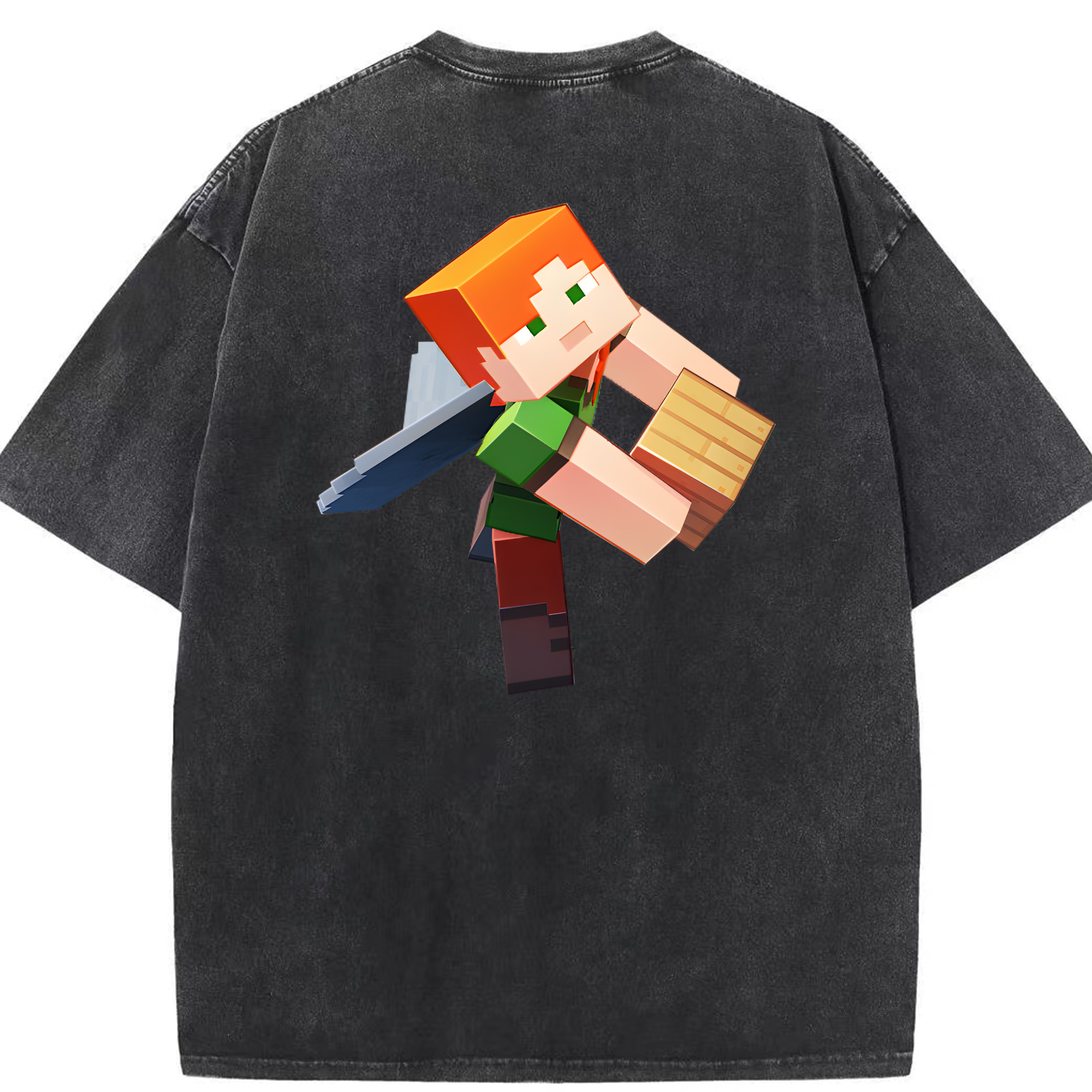 （画像用） マインクラフト ブロックの世界 Minecraft MC Block world 綿100% ヴィンテージ風 半袖Tシャツ（背面プリント）