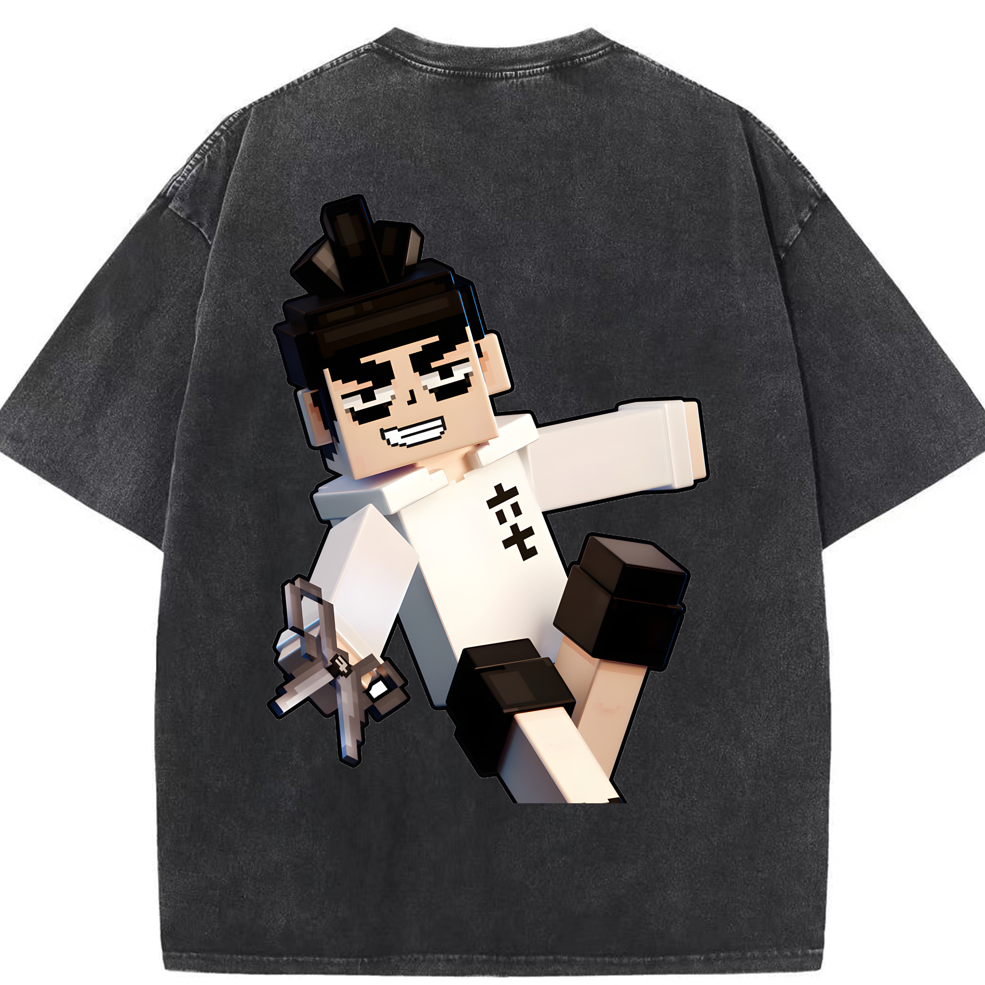 （画像用） マインクラフト ブロックの世界 Minecraft MC Block world 綿100% ヴィンテージ風 半袖Tシャツ（背面プリント）