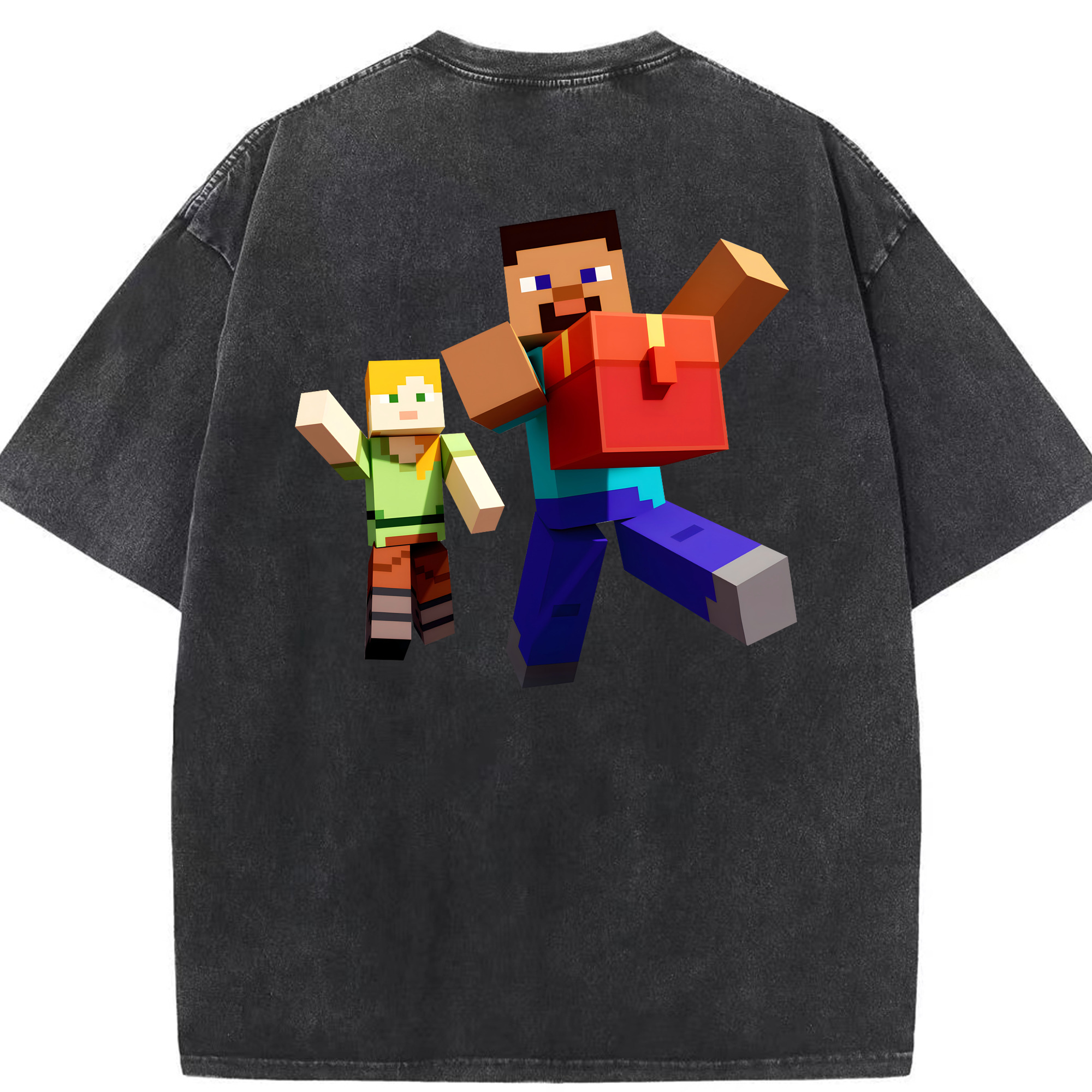 （画像用） マインクラフト ブロックの世界 Minecraft MC Block world 綿100% ヴィンテージ風 半袖Tシャツ（背面プリント）