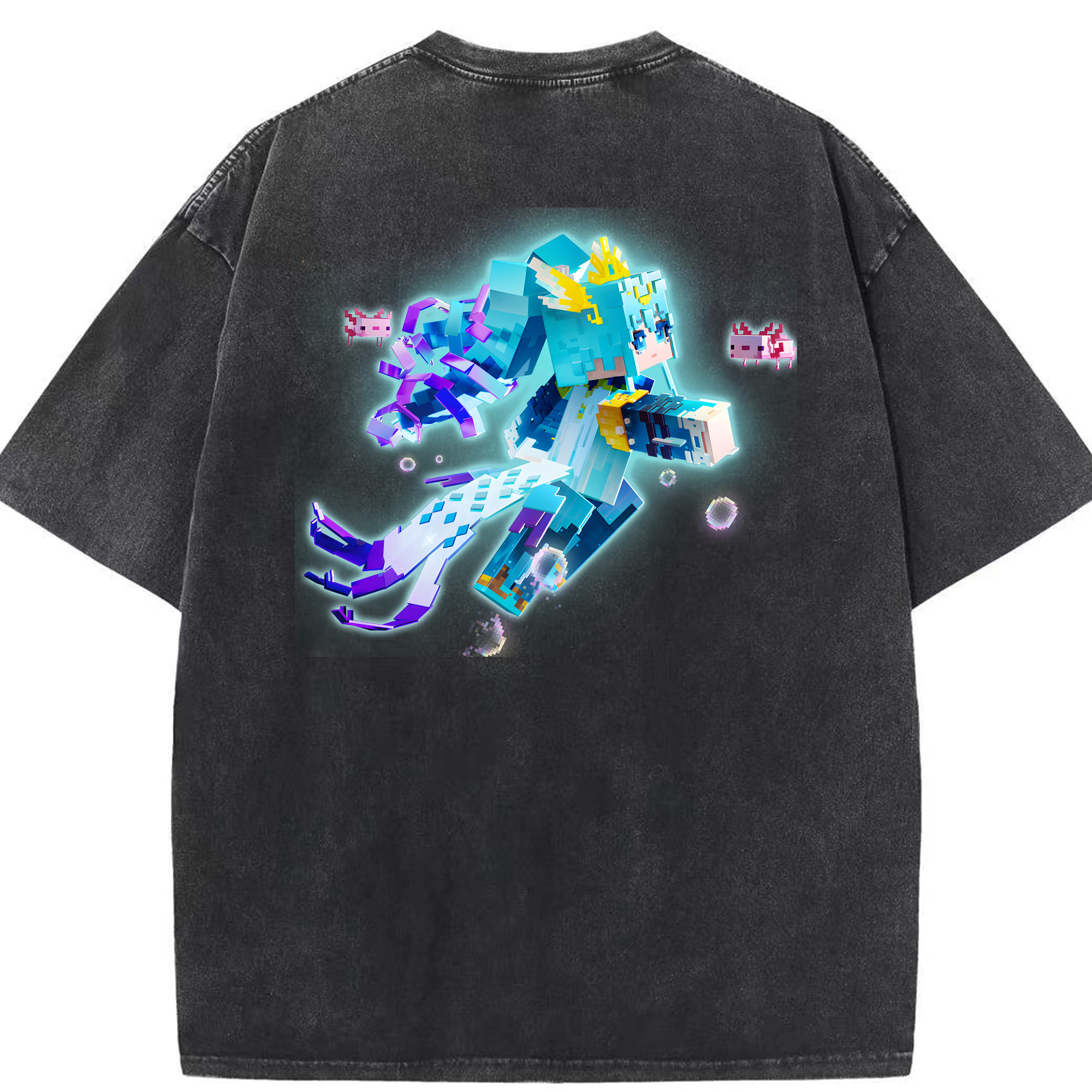 （画像用） マインクラフト ブロックの世界 Minecraft MC Block world 綿100% ヴィンテージ風 半袖Tシャツ（背面プリント）