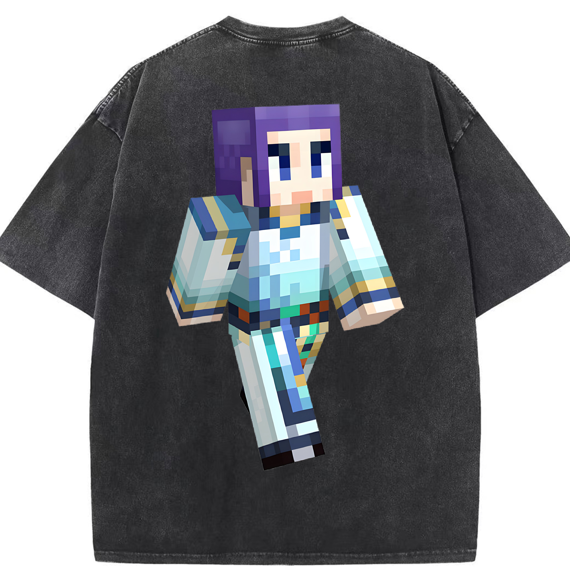 （画像用） マインクラフト ブロックの世界 Minecraft MC Block world 綿100% ヴィンテージ風 半袖Tシャツ（背面プリント）