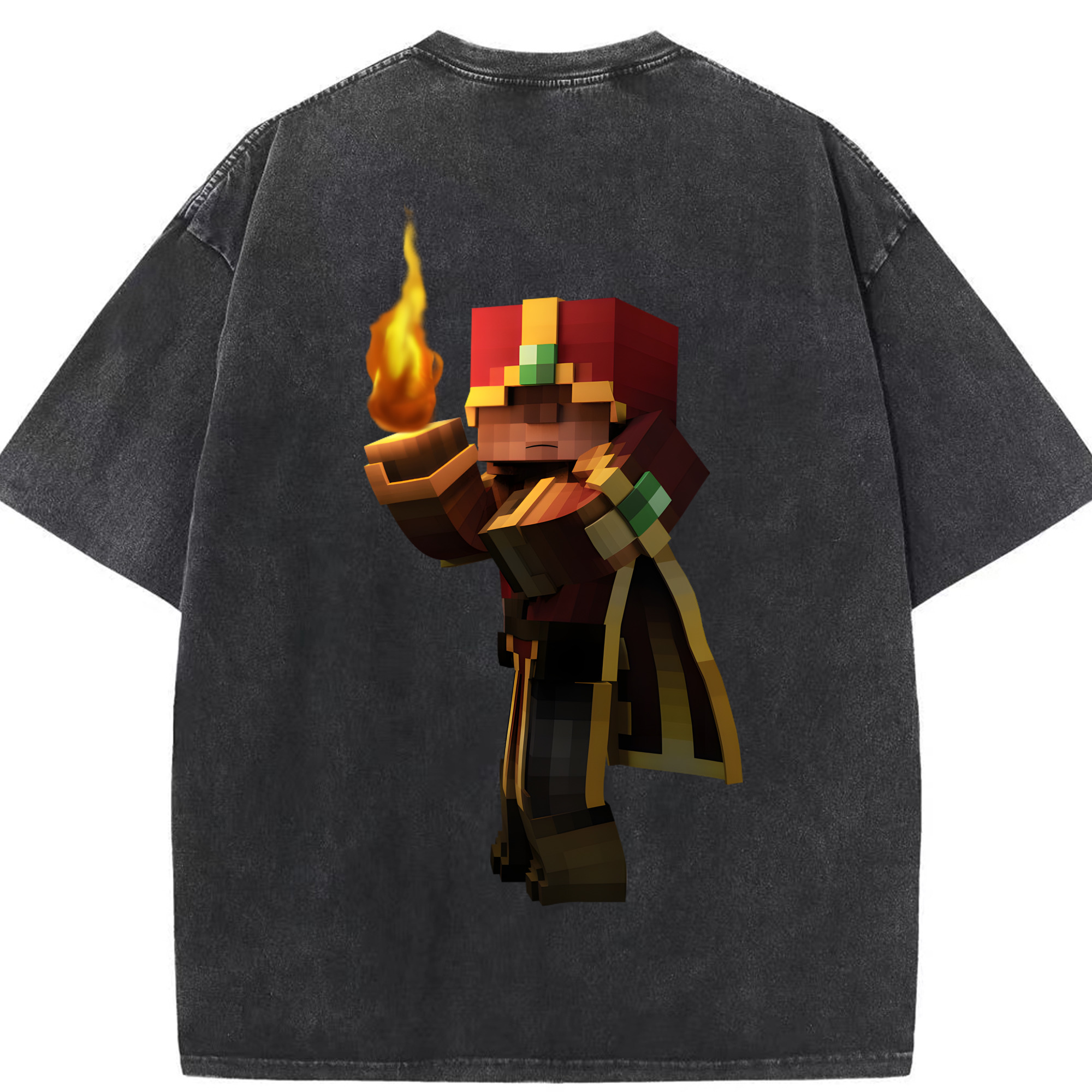 （画像用） マインクラフト ブロックの世界 Minecraft MC Block world 綿100% ヴィンテージ風 半袖Tシャツ（背面プリント）
