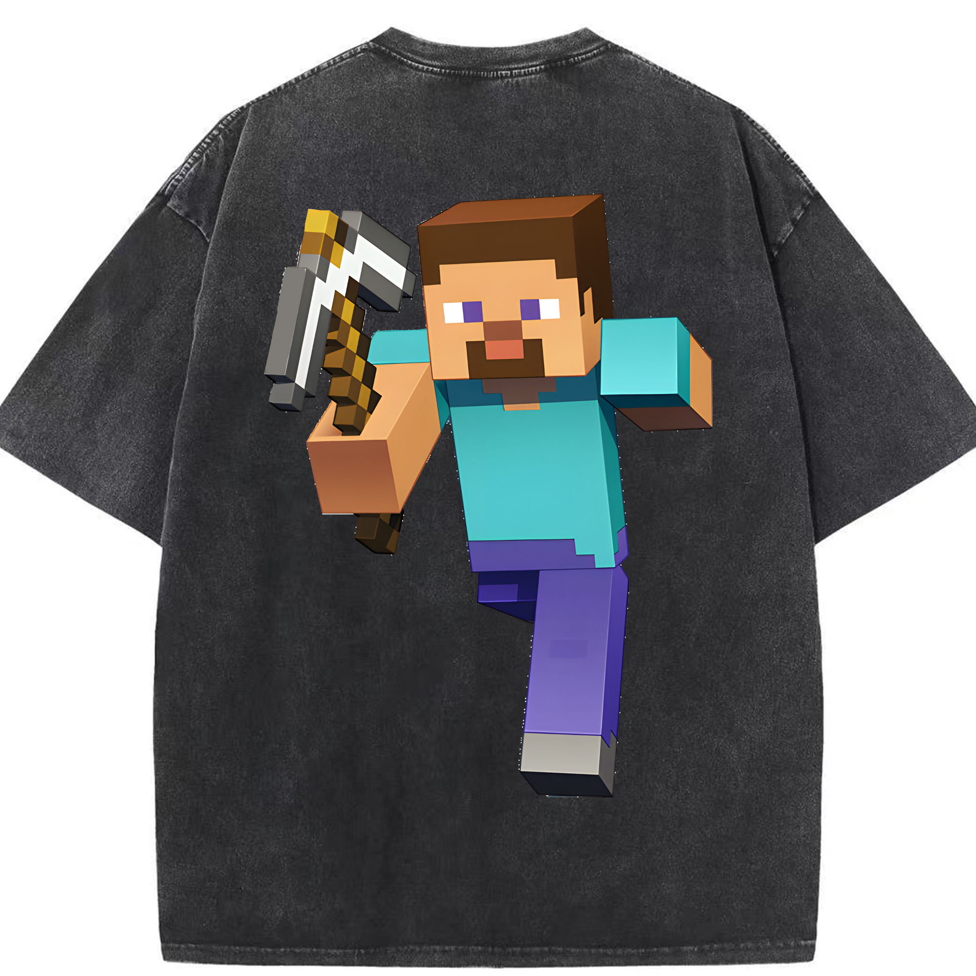 （画像用） マインクラフト ブロックの世界 Minecraft MC Block world 綿100% ヴィンテージ風 半袖Tシャツ（背面プリント）