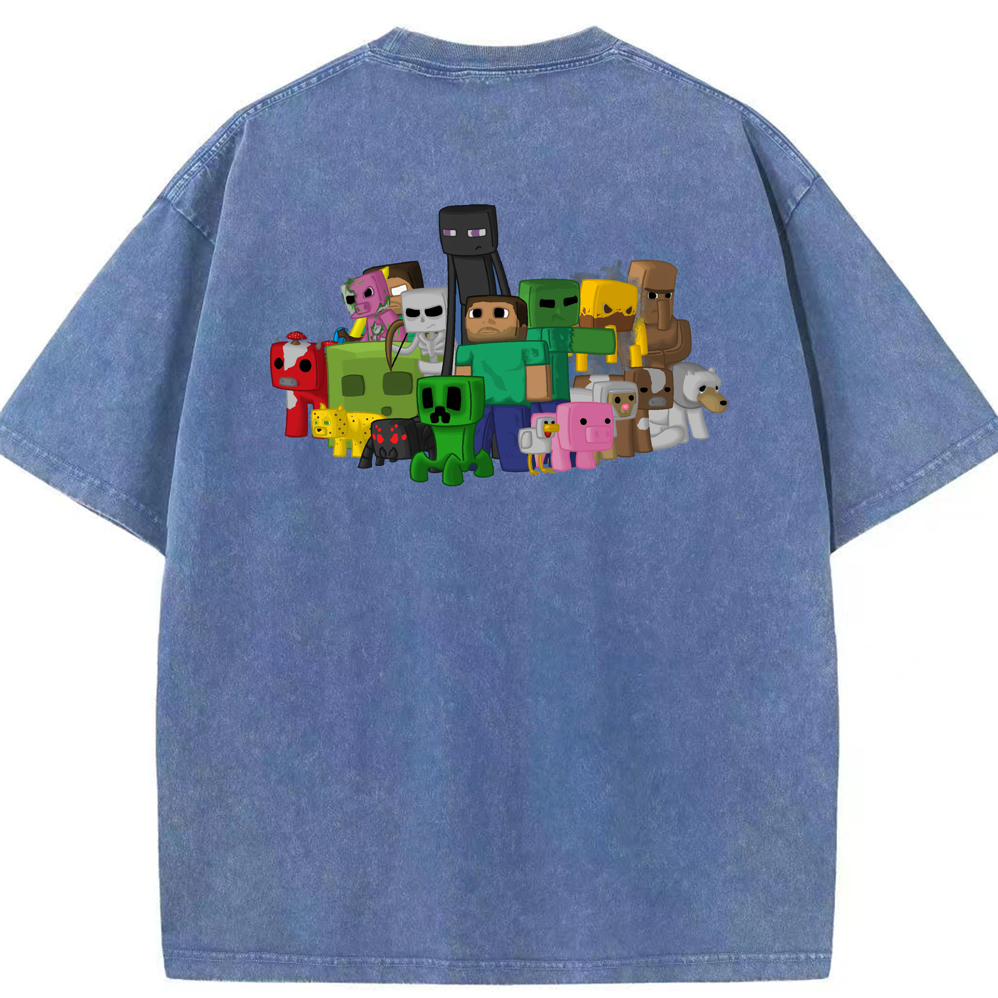 （画像用） マインクラフト ブロックの世界 Minecraft MC Block world 綿100% ヴィンテージ風 半袖Tシャツ（背面プリント）